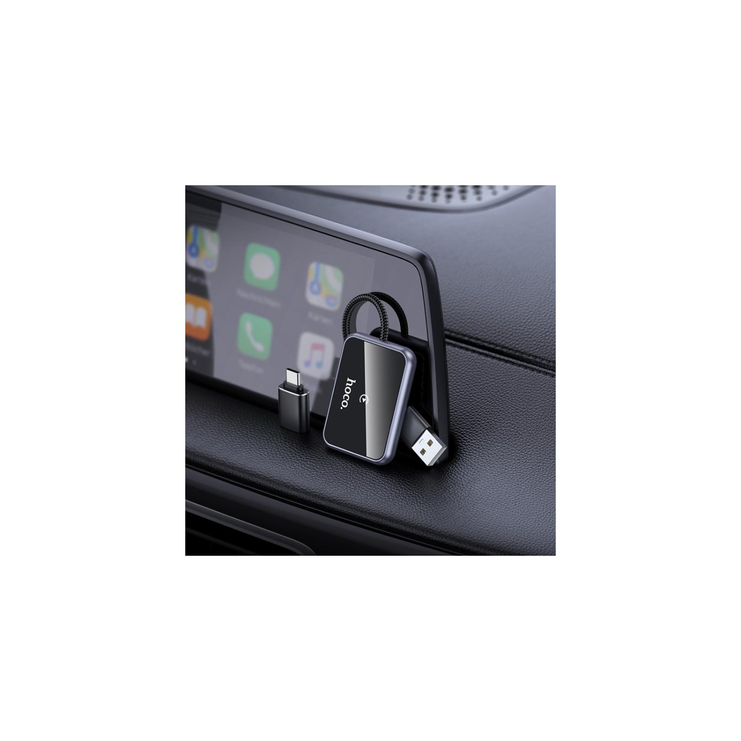 Hoco Wireless CarPlay Adapter | Apple CarPlay | Comes with USB-C Adapter | Sleek Appearance | Plug & Play | Black