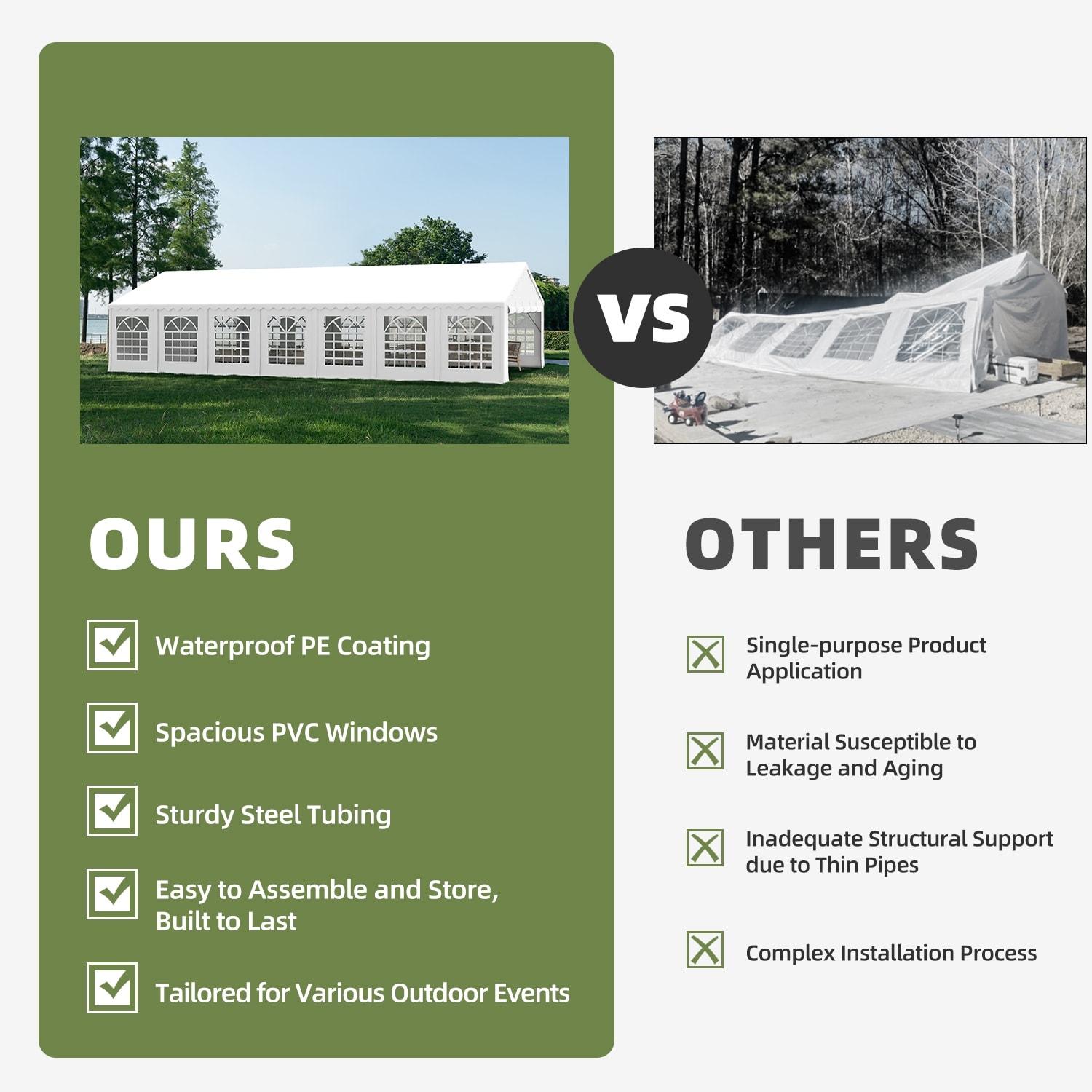 Tente de fête étanche blanche de 20 x 50 pi d'EROMMY – Abri Pavilion robuste avec parois latérales réglables pour les mariages, les événements et