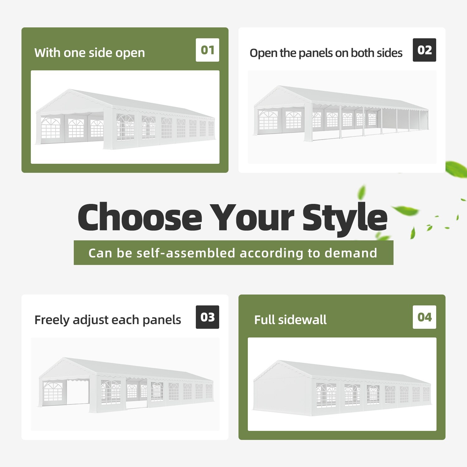 Tente de fête étanche blanche de 20 x 50 pi d'EROMMY – Abri Pavilion robuste avec parois latérales réglables pour les mariages, les événements et