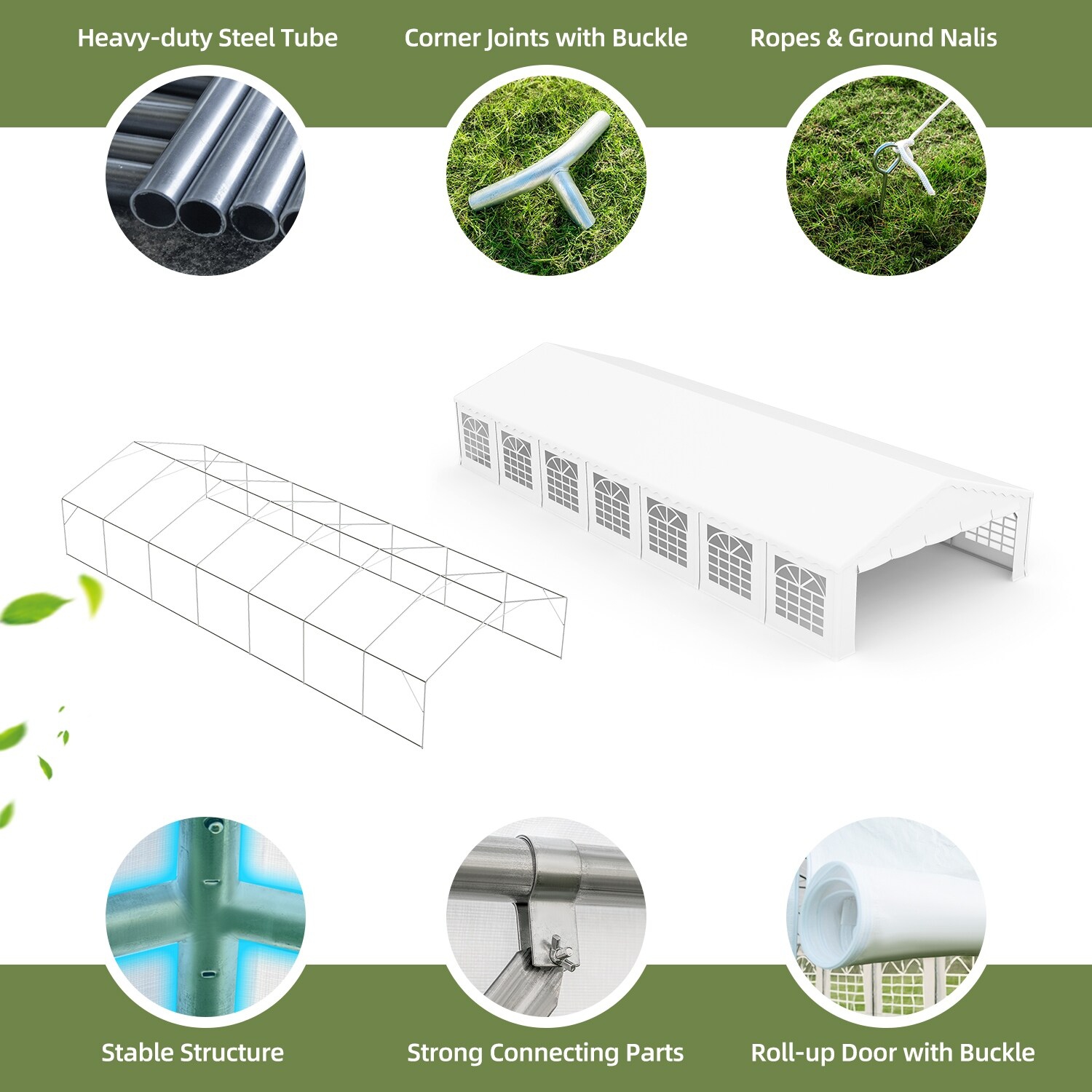 Tente de fête étanche blanche de 20 x 50 pi d'EROMMY – Abri Pavilion robuste avec parois latérales réglables pour les mariages, les événements et