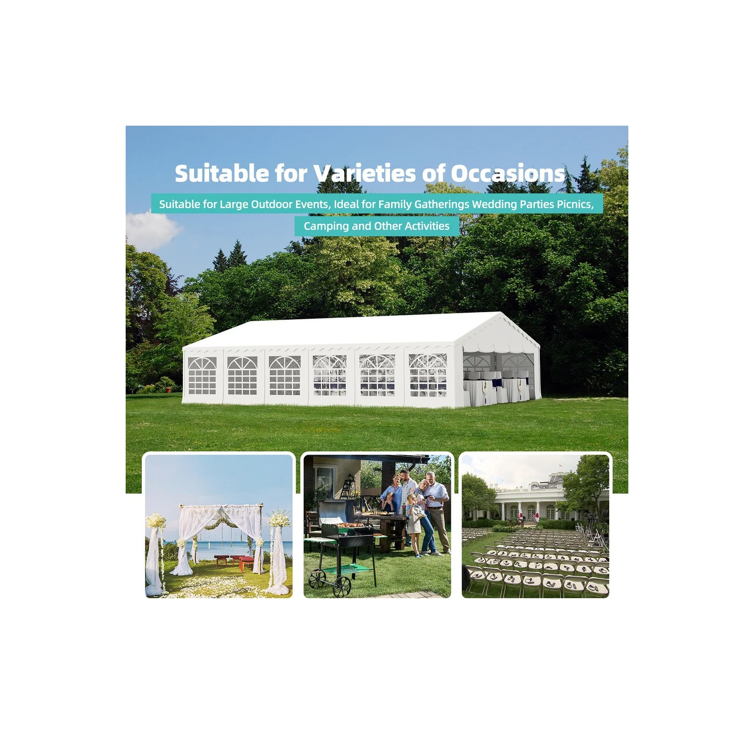 Tente de fête étanche 20 x 40 pi d'EROMMY - Parois latérales ajustables, abri Pavilion robuste pour événements extérieurs, mariages et usage