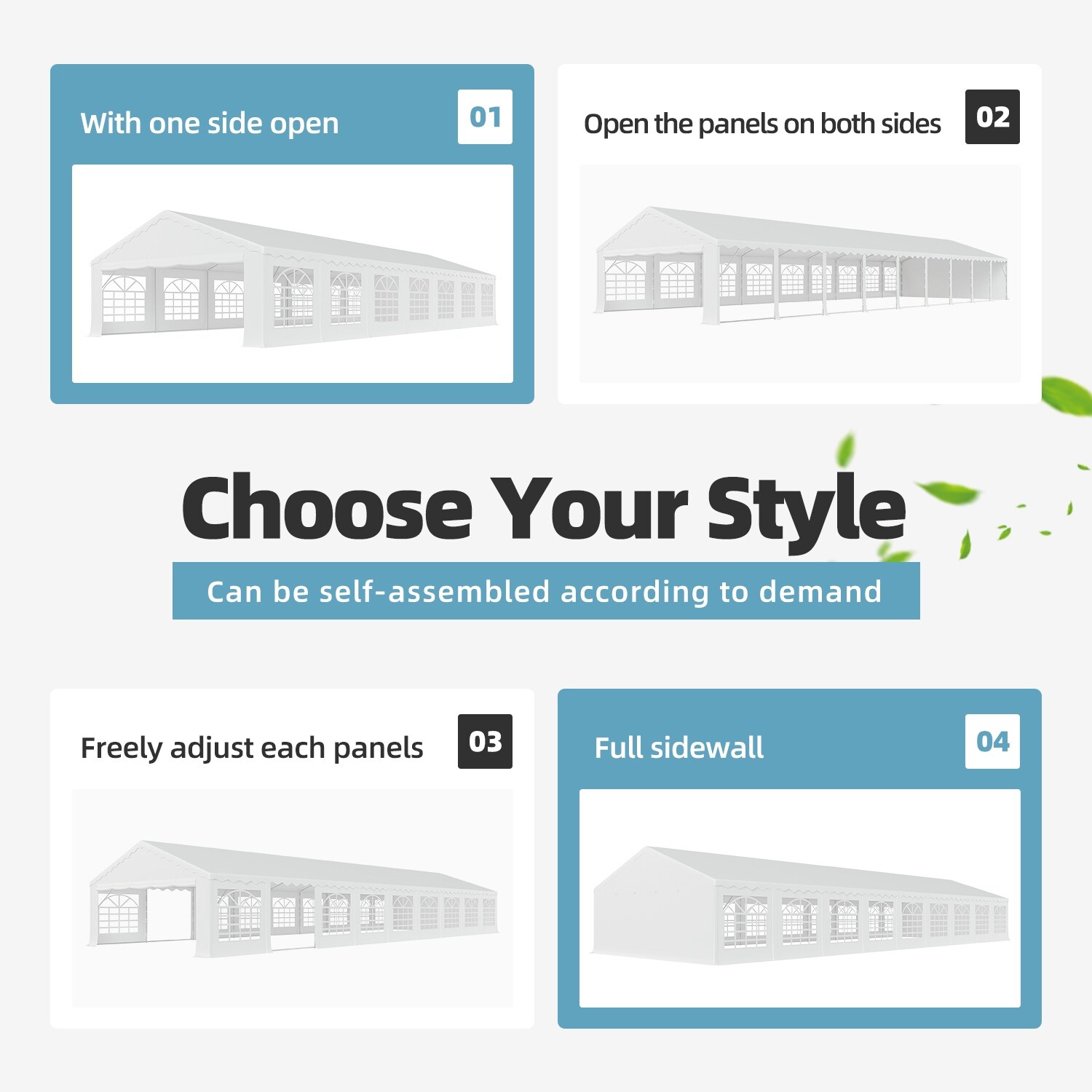 Tente de fête commerciale blanche 20 x 60 pi d'EROMMY – Pavillon robuste étanche avec parois latérales amovibles et configuration rapide pour les