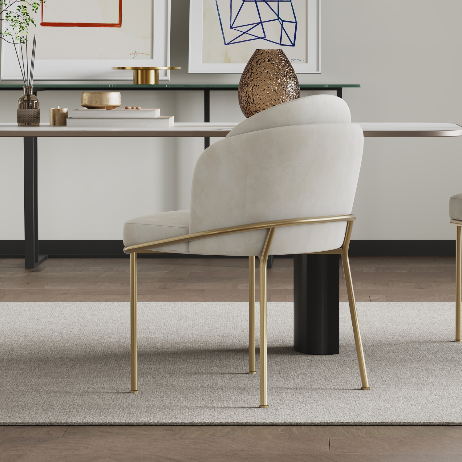 Valencia – Chaise de salle à manger en tissu Alexander avec siège généreusement rembourré et pattes élégantes en métal, beige