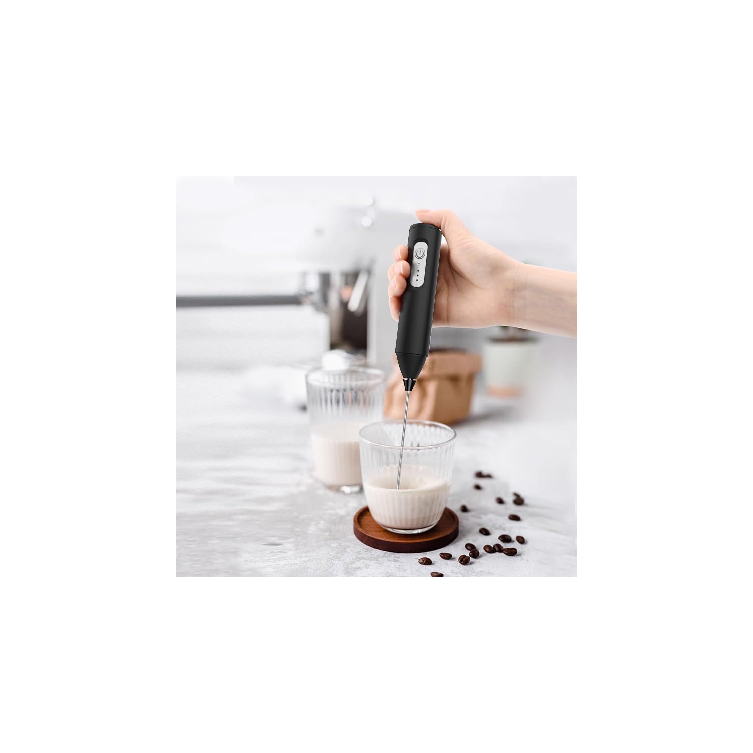 Household cordless electric milk frother Portable cream whisk Coffee blender Baking whisk Mini milk frother Double-head white nipple milk frother +