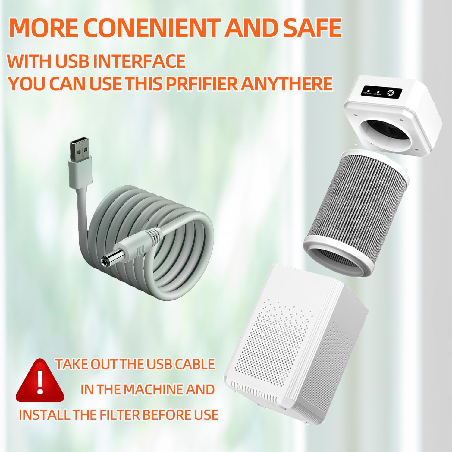 With aromatherapy function, suitable for pets, offices, living rooms/kitchens, air purifiers, negative ion filters, USB portable smart deodorizing