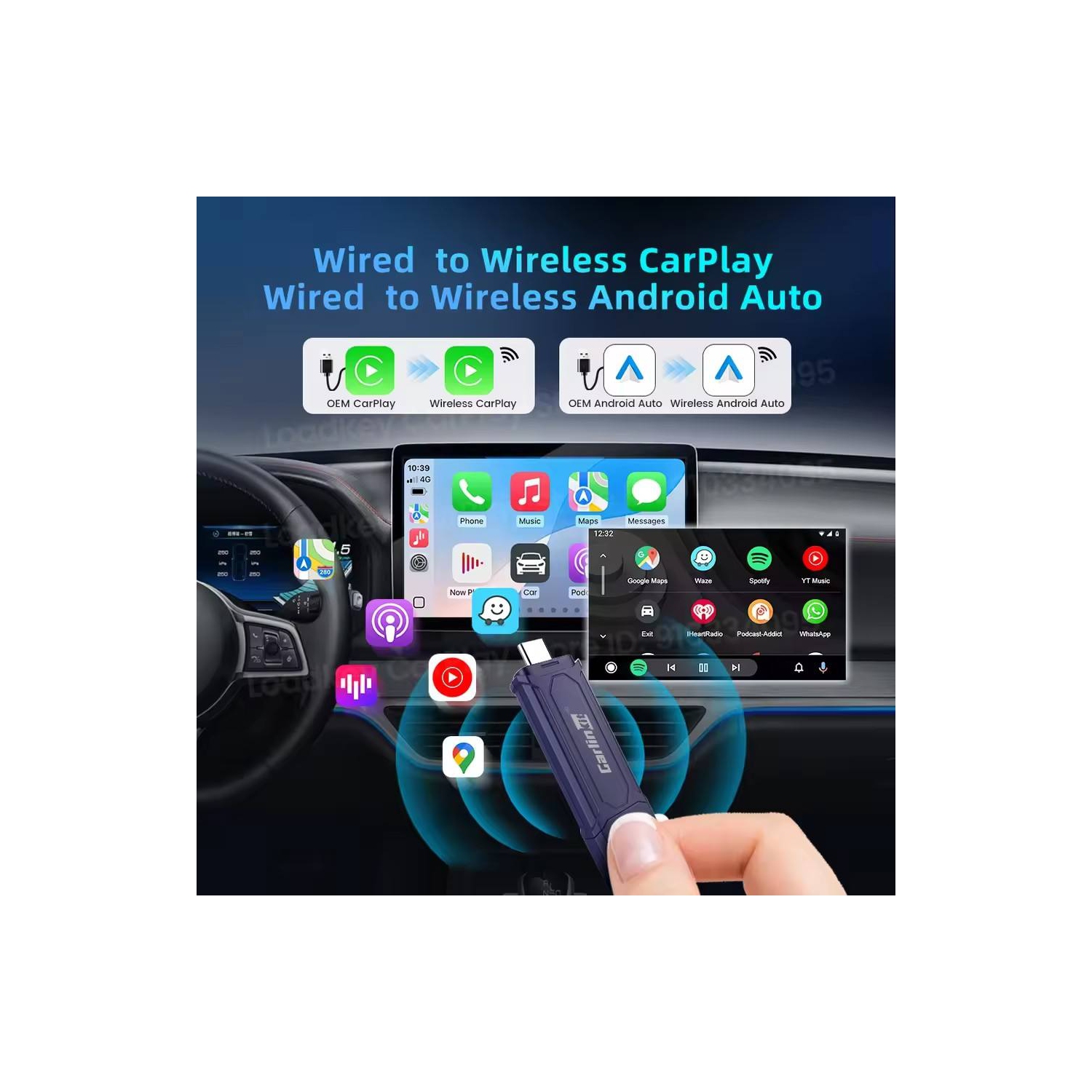 Wireless CarPlay and Android Auto Adapter,, Wired to Wireless Converter, for Original Car Screen, Fast Connection, Low Latency, Plug and Play, Mini