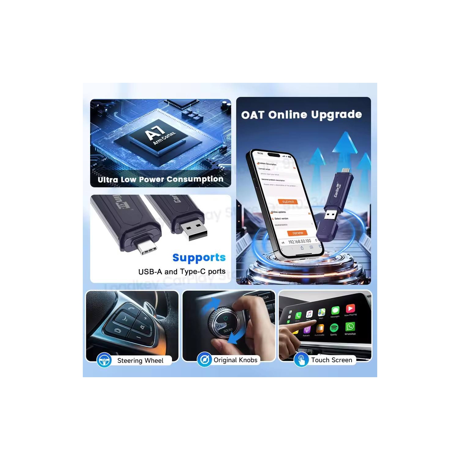 Wireless CarPlay and Android Auto Adapter,, Wired to Wireless Converter, for Original Car Screen, Fast Connection, Low Latency, Plug and Play, Mini