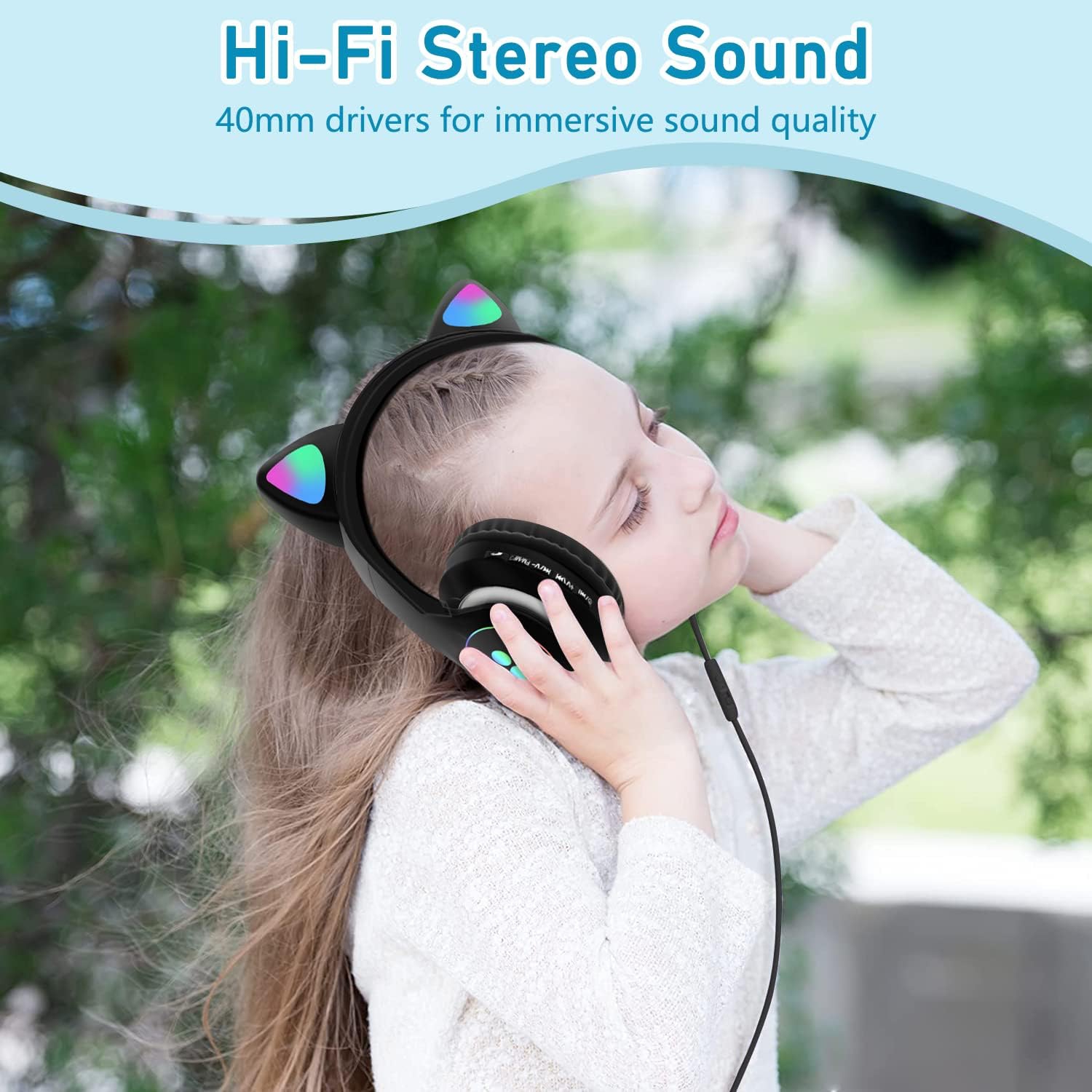 Casque d'écoute sans fil Bluetooth Sert de tête Oreilles de chat colorées Oreillette Bluetooth à fixation de tête populaire 5,4 Joli sans fil Grande