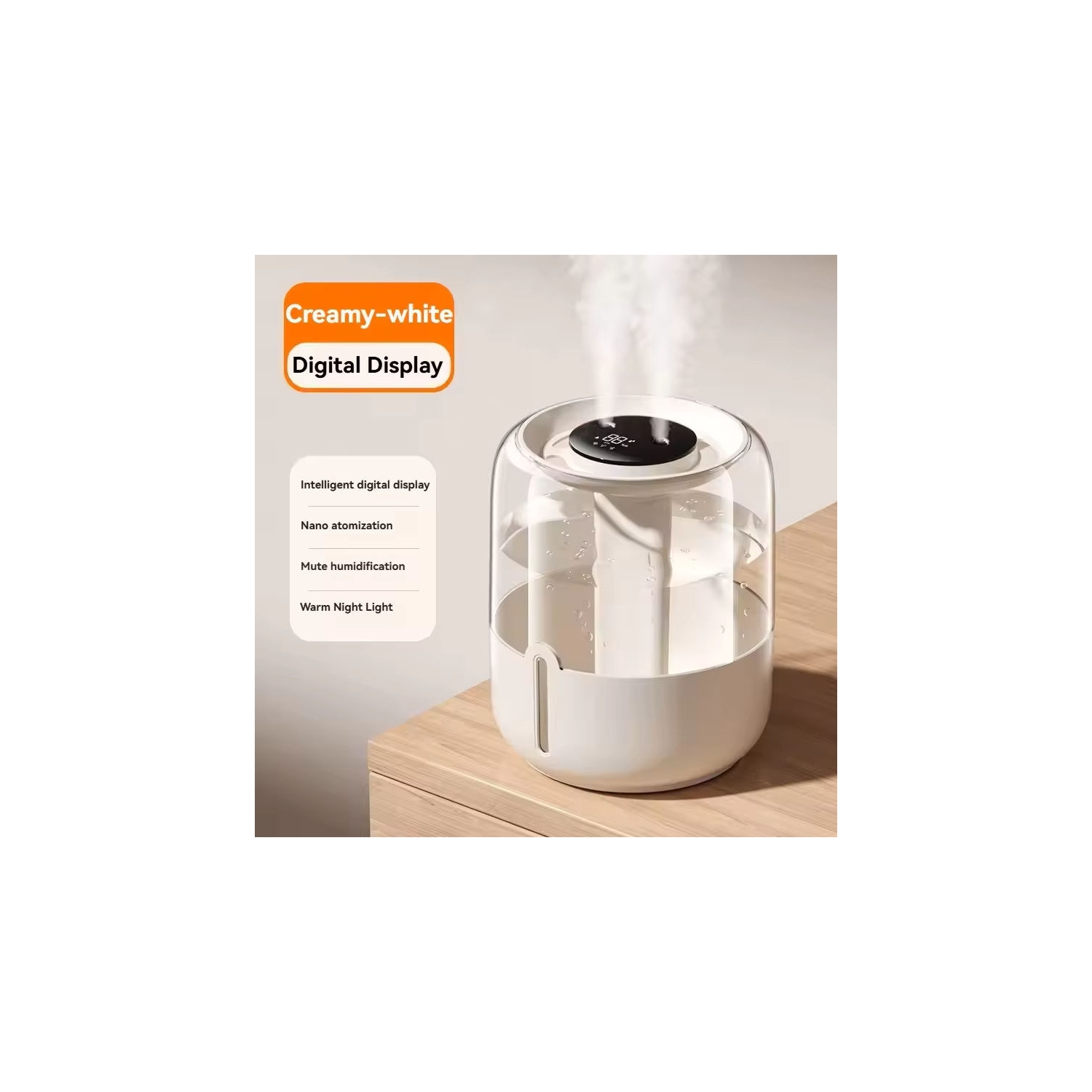 6.8L large capacity humidifier, USB dual spray home dormitory office bedroom desktop with night light, silent, humidity display + gear display, white