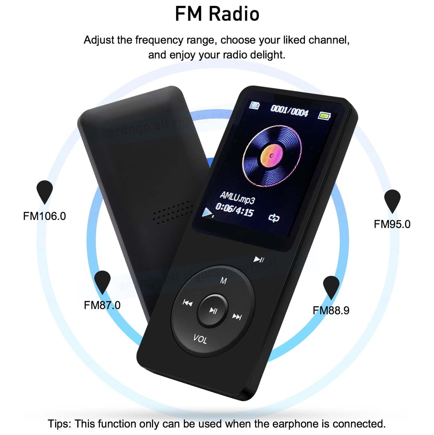 Lecteur MP3 16&nbsp;Go avec haut-parleur écouteurs portable Hi-Fi lecteur de musique e-book écran HD noir haut-parleur hôte Bluetooth + écouteurs