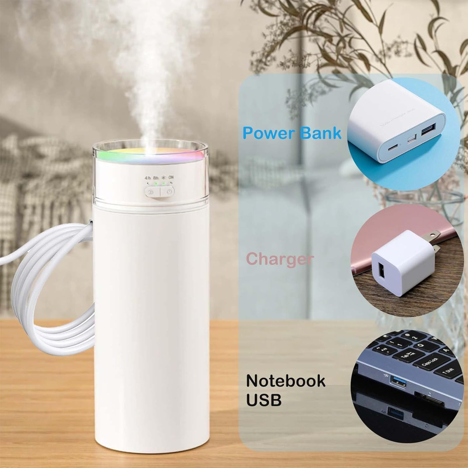Portable small bedroom humidifier glare atmosphere light replenishment portable car humidifier suitable for travel bedroom air humidifier H11 battery