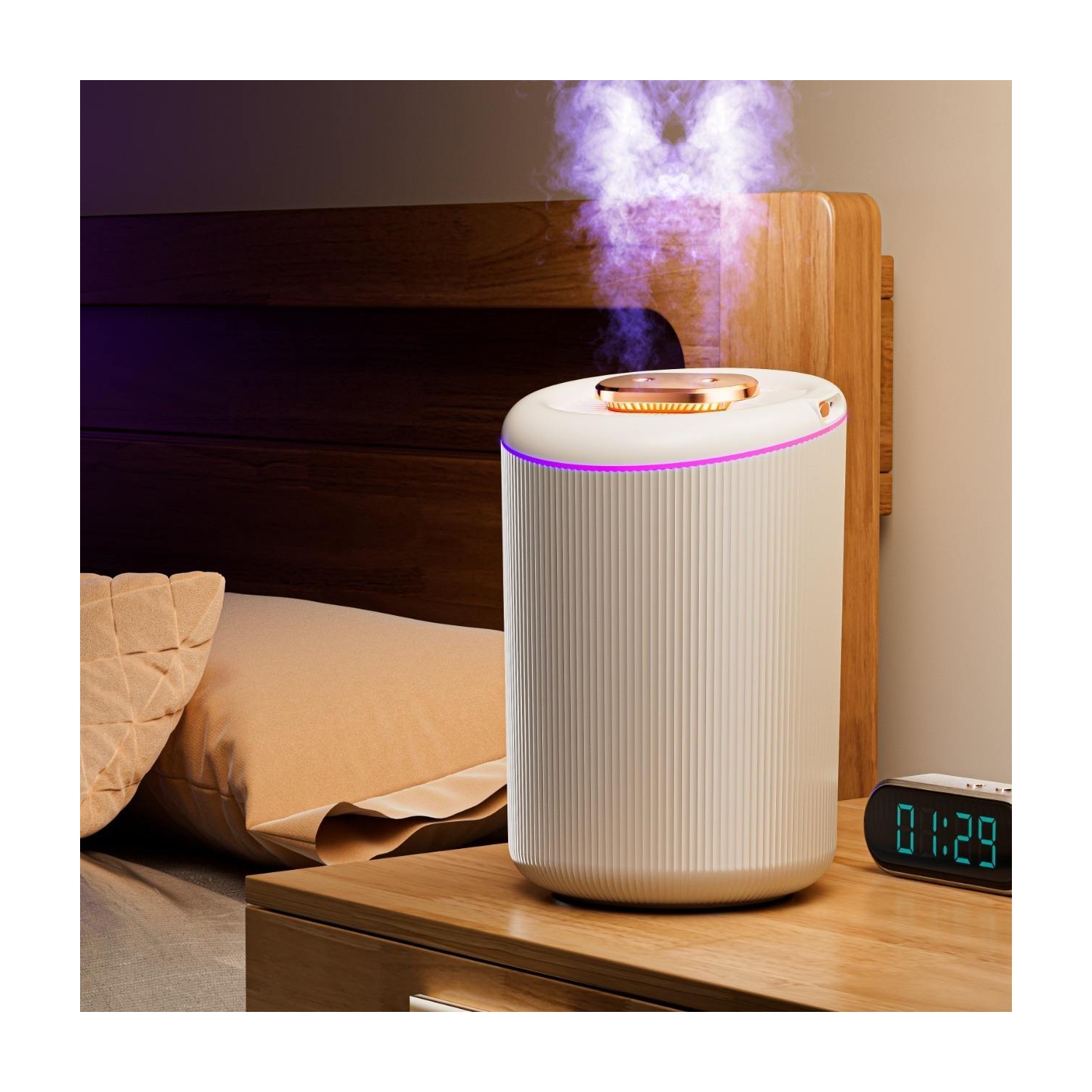 Humidifier large capacity home use, uSB dual spray office air purifying humidifier, smart ultrasonic, off-white