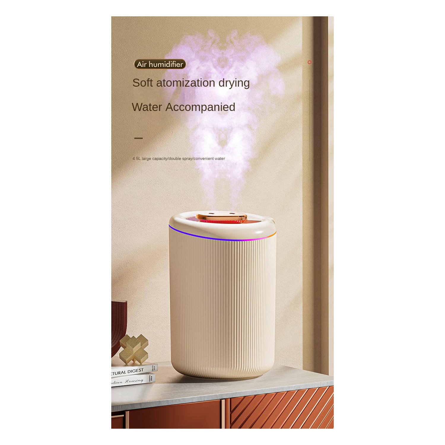 Humidifier large capacity home use, uSB dual spray office air purifying humidifier, smart ultrasonic, off-white