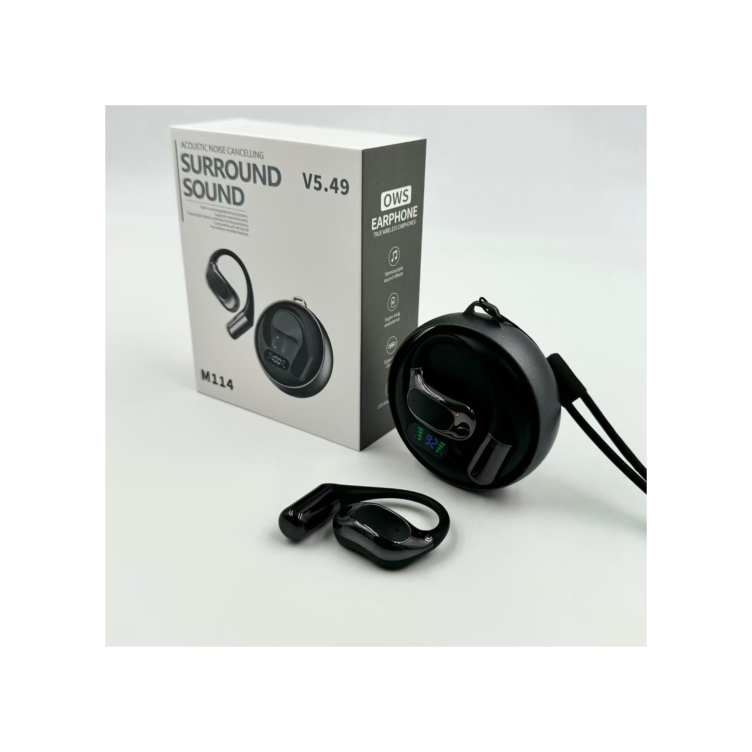 Écouteurs bouton de traduction en temps réel Bluetooth 5,4 Casque d'écoute audio spatial personnalisé noir nouveau M114 compartiment rotatif