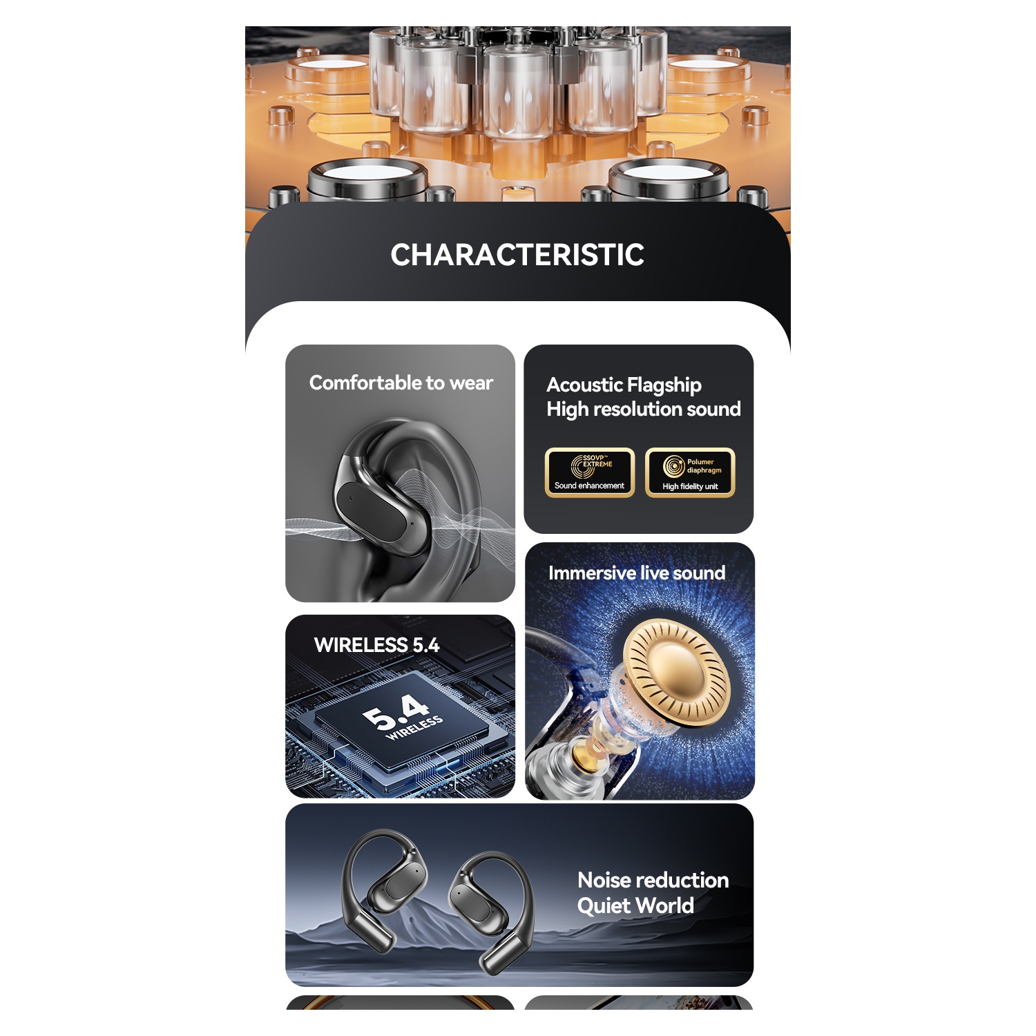 Écouteurs bouton de traduction en temps réel Bluetooth 5,4 Casque d'écoute audio spatial personnalisé noir nouveau M114 compartiment rotatif