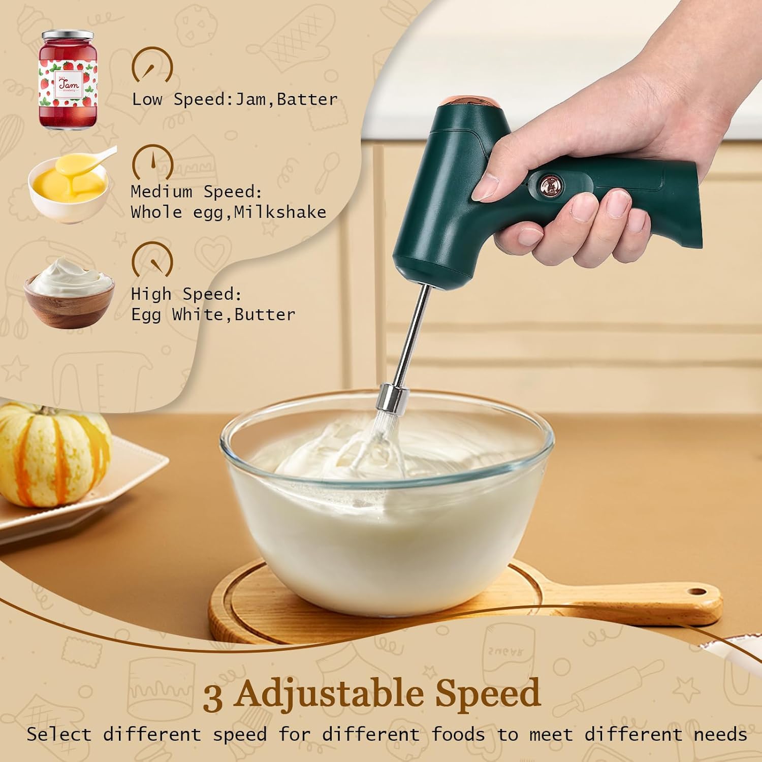 Household electric egg beater | Mini manual mixer | Multifunctional cake cream whipper | Baking essential artifact electric egg beater household