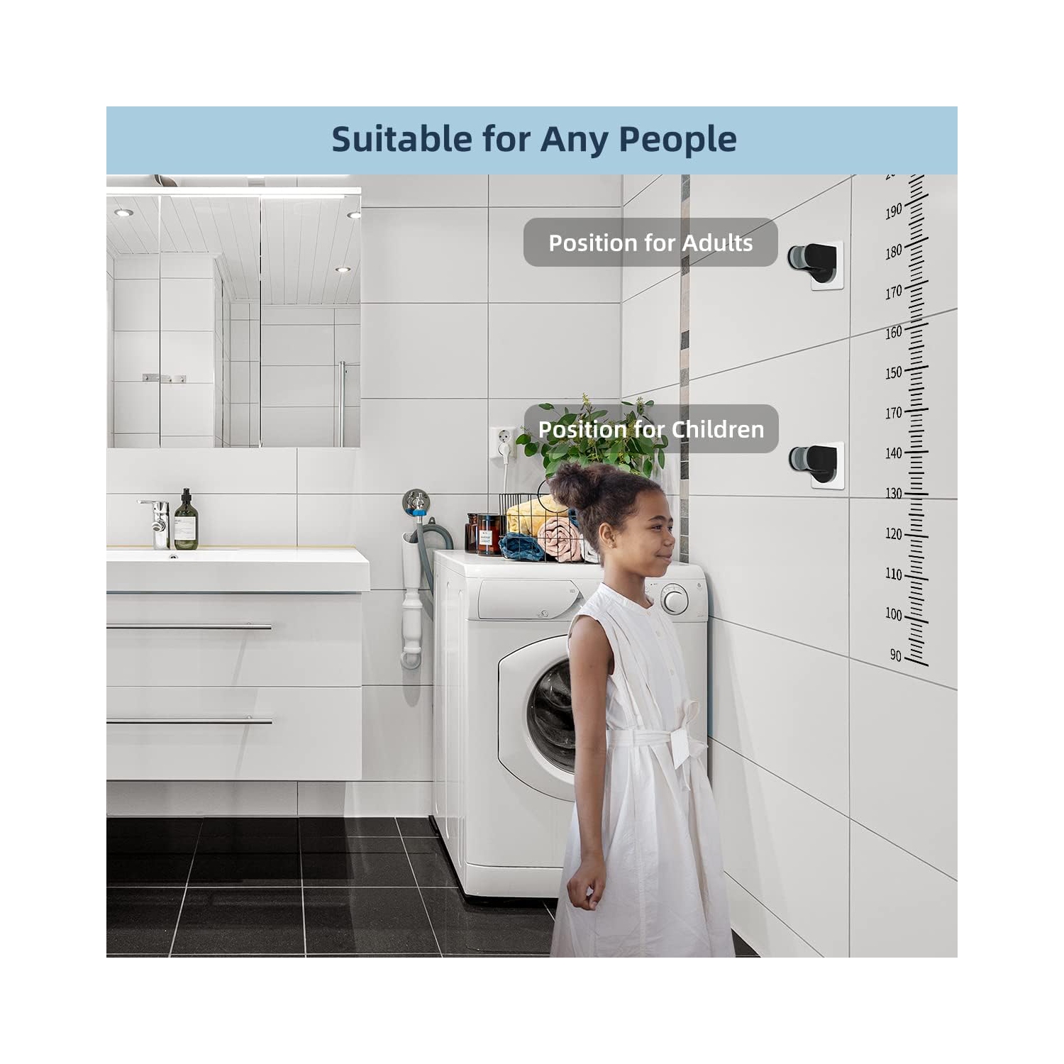 All Metal Shower Head, 12'' High Pressure Rainfall Shower Head, Showerhead Combo/Handheld Shower Wand, 12'' Adjustable Curved Shower Extension Arm,