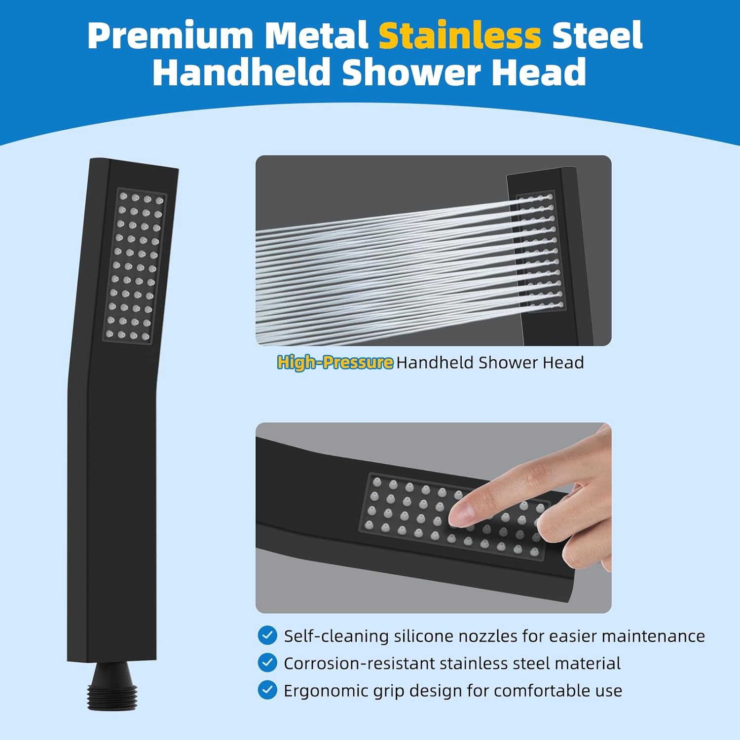 All Metal Shower Head, 10'' High Pressure Rainfall Shower Head, Showerhead Combo/Handheld Shower Wand, 12'' Adjustable Curved Shower Extension Arm,