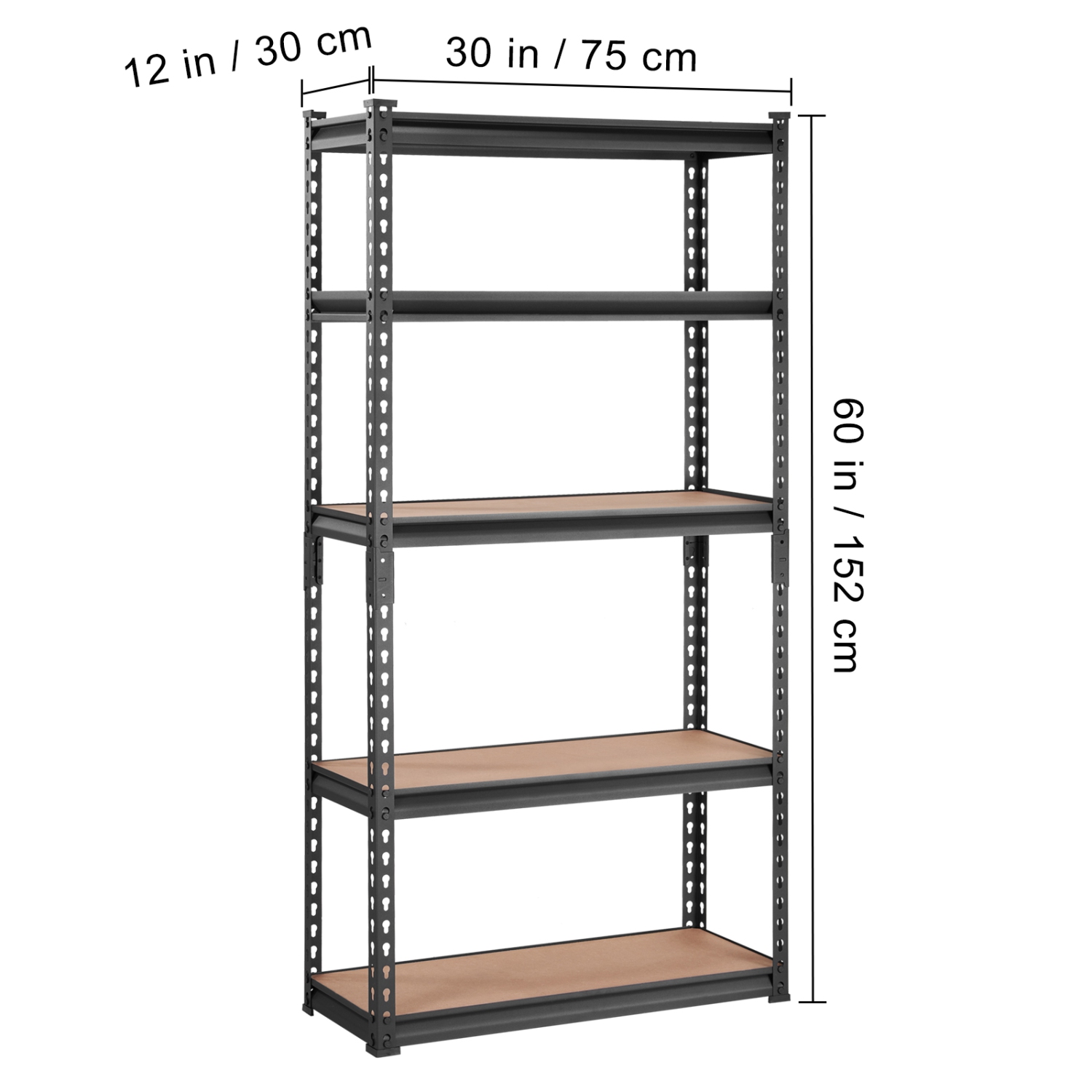 VEVOR 30" L x 12" W x 60" H Storage Shelving Unit, 5-Tier Adjustable, 2000 lbs Capacity, Garage Shelves Metal Organizer Rack, Black, for Kitchen