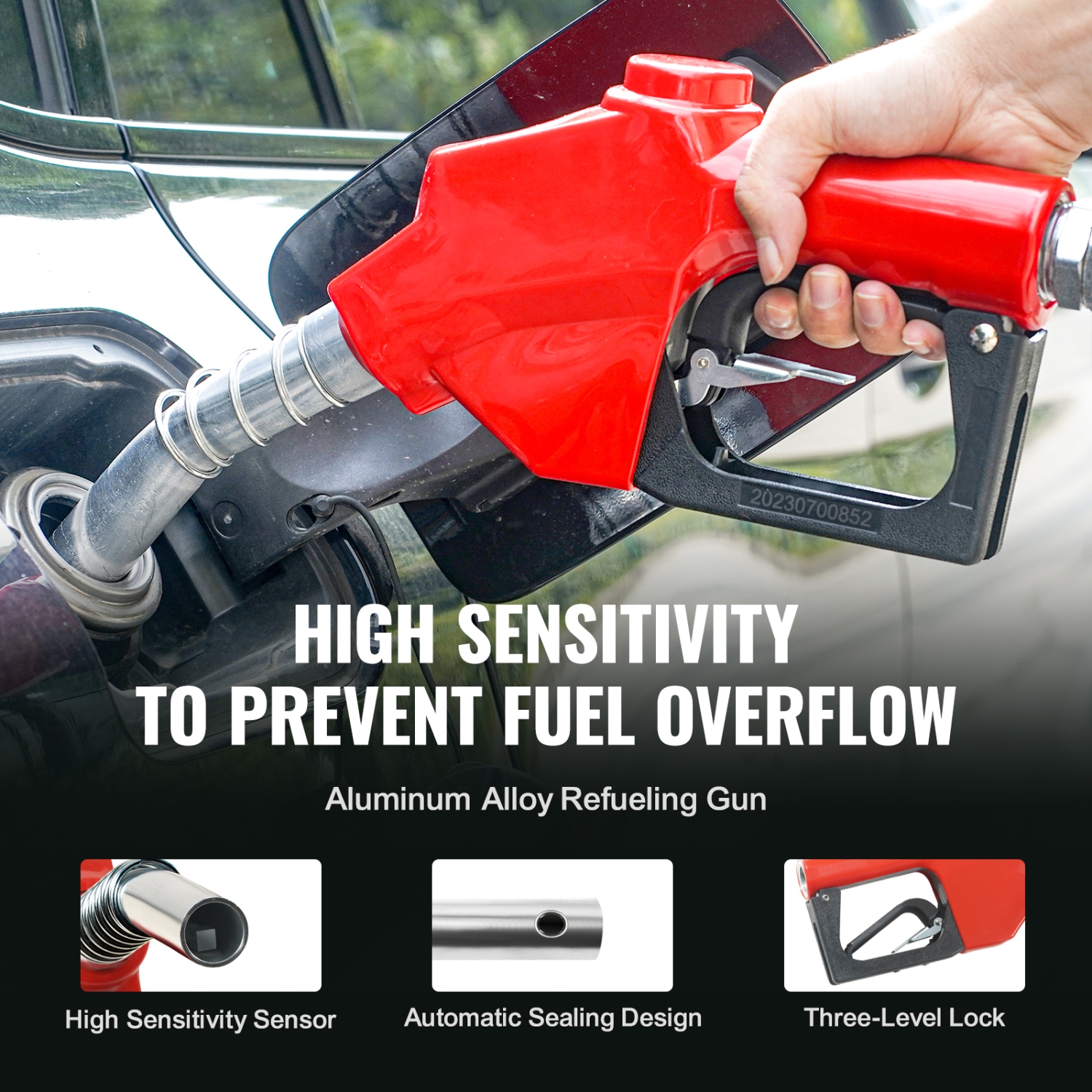 VEVOR 1" x 33' Fuel Hose Reel, Retractable Diesel Hose Reel, Carbon Steel Construction with Automatic Fuel Nozzle, NBR Rubber Hose for Aircraft Ship