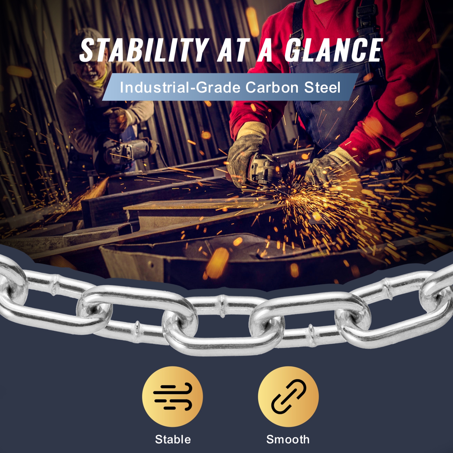 VEVOR 5/16" x 92' Proof Coil Chain,1667 lbs Working Load,Zinc Plated Proof Tested Coil Chain with Two Quick Links, Carbon Steel Link Chain for