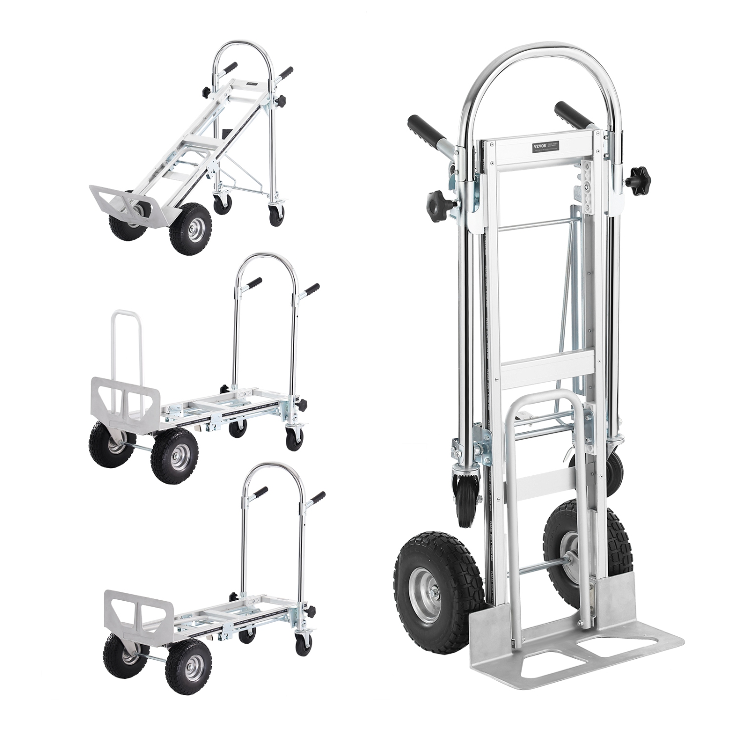 VEVOR 4 in 1 Aluminum Folding Hand Truck, 1000 lbs Capacity, Heavy Duty Industrial cart, Dolly Cart with Rubber Wheels for Transport and Moving in