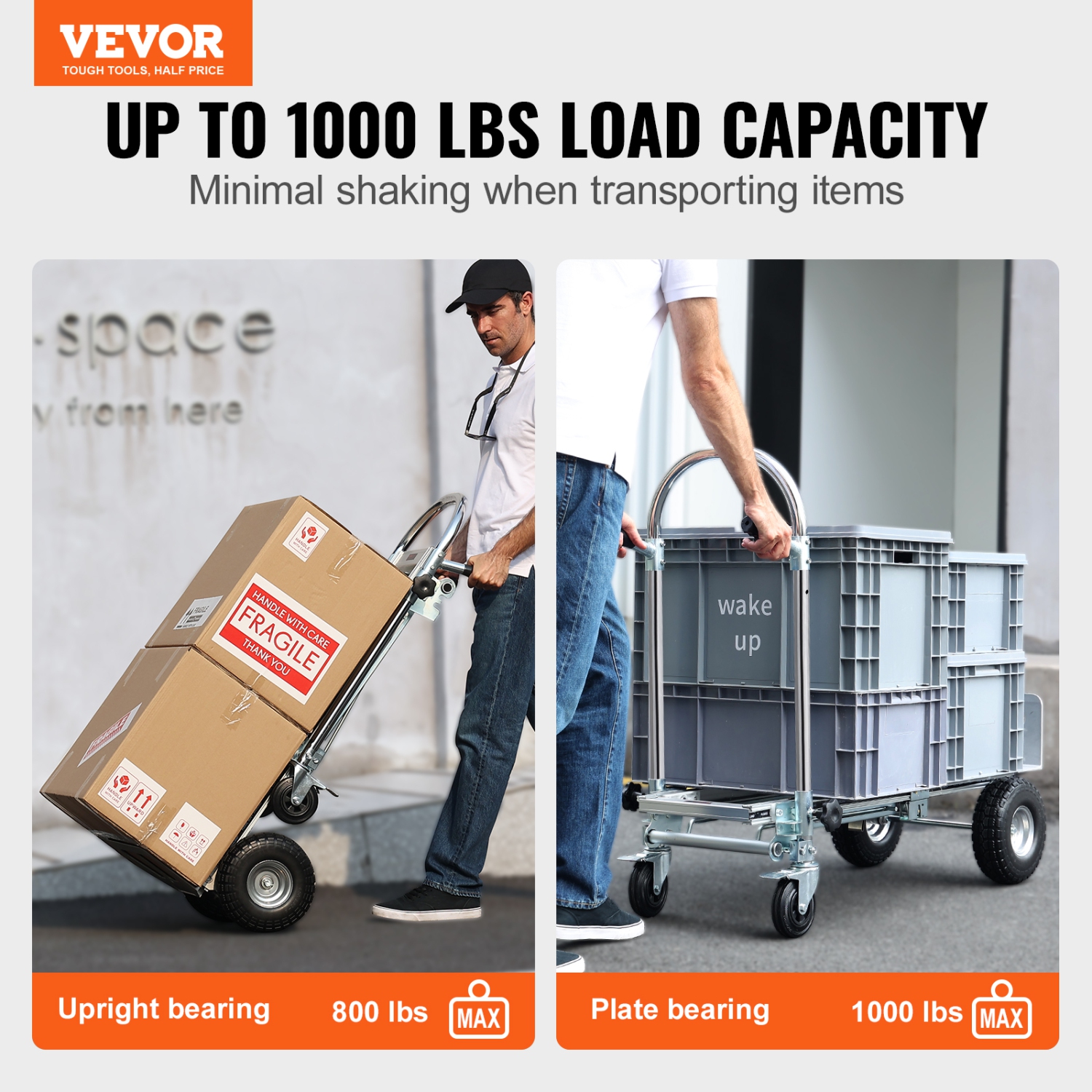 VEVOR 4 in 1 Aluminum Folding Hand Truck, 1000 lbs Capacity, Heavy Duty Industrial cart, Dolly Cart with Rubber Wheels for Transport and Moving in