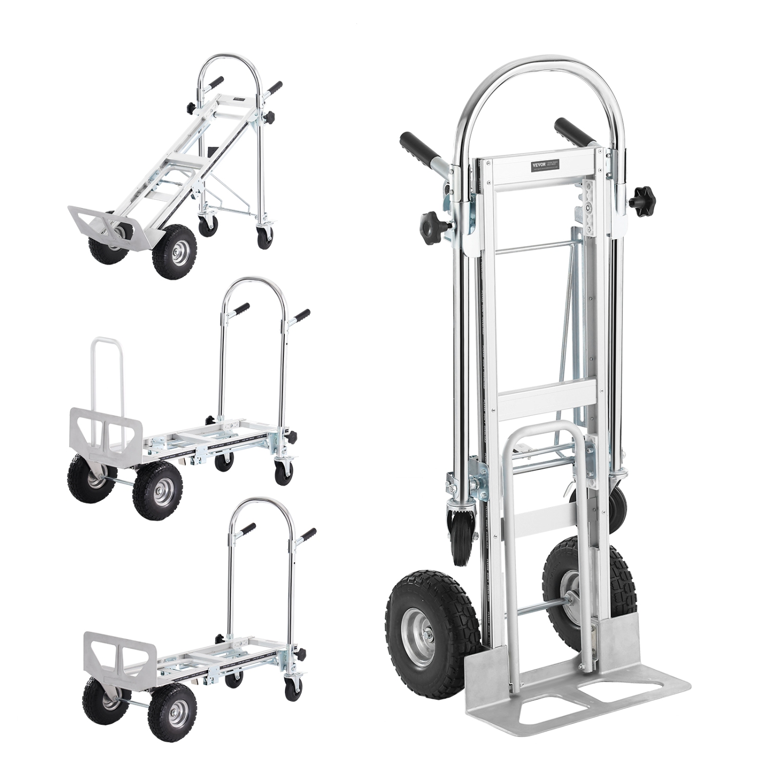 VEVOR 4 in 1 Aluminum Folding Hand Truck, 1000 lbs Capacity, Heavy Duty Industrial cart, Dolly Cart with Rubber Wheels for Transport and Moving in