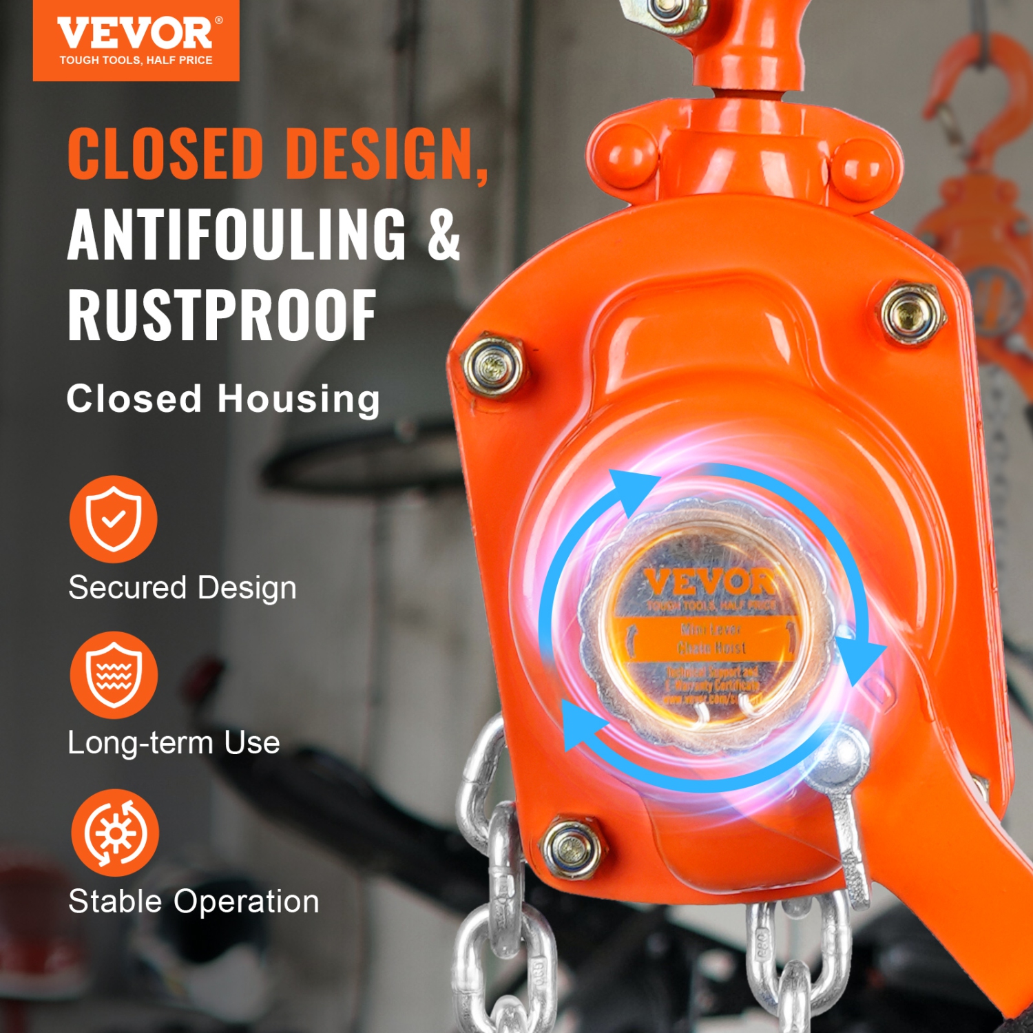 VEVOR G80 Manual Lever Chain Hoist, 1/2 Ton 1100 lbs Capacity 5 FT Come Along, Galvanized Carbon Steel with Weston Double-Pawl Brake, 360° Rotation