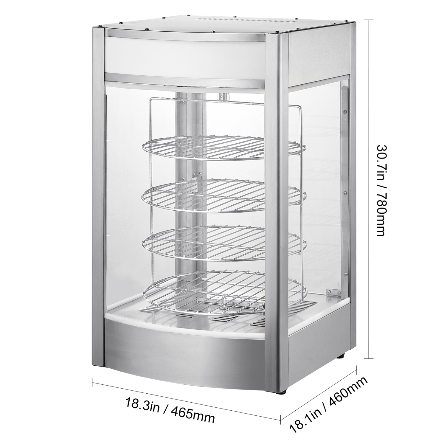 VEVOR 14" Pizza Commercial Food Warmer Display,4-Tier Pizza Warmer with Rotary Steam Heating,86℉~185℉ Temp Control and Display, 25W Oven Light + Top