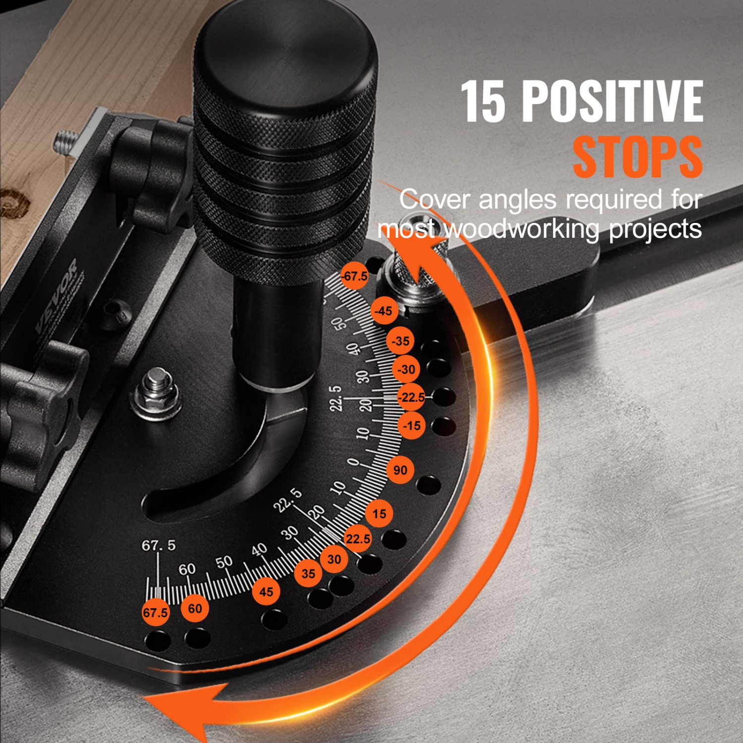 VEVOR 3/4'' x 3/8''Precision Miter Gauge, Standard Slot , Aluminum Alloy Table Saw Miter Gauge with 24 in Grating 15 Angle Stops Spring Loaded