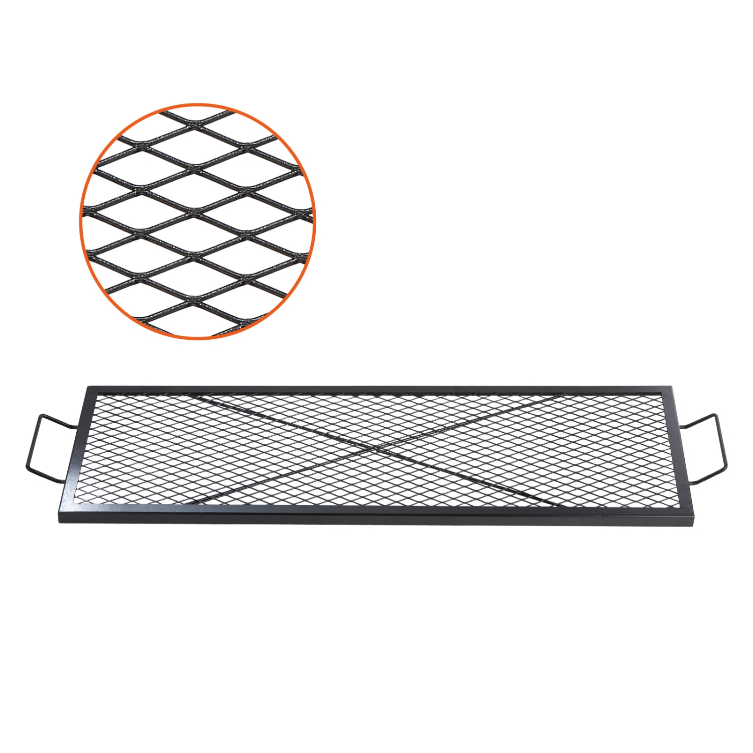 VEVOR 44 Inch X-Marks Fire Pit Grill Grate, Rectangle Cooking Grate, Heavy Duty Steel Campfire BBQ Grill Grid with Handle & Support X Wire, Portable