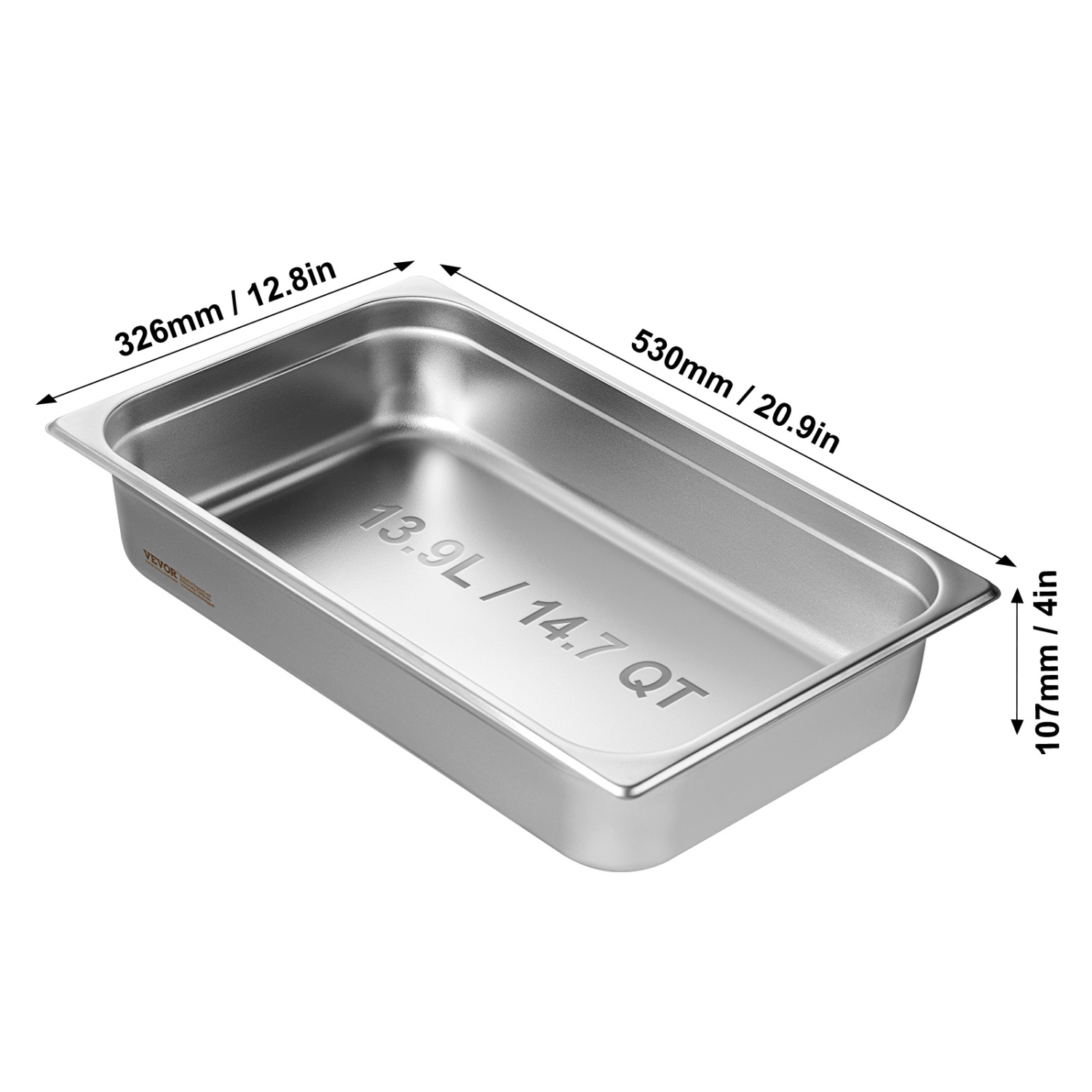 VEVOR 4-Inch Hotel Pan, Full Size Anti-Jam Steam Pan, 0.8mm Thick Stainless Steel Restaurant Steam Table Pan, Deep Commercial Table Pan, Catering