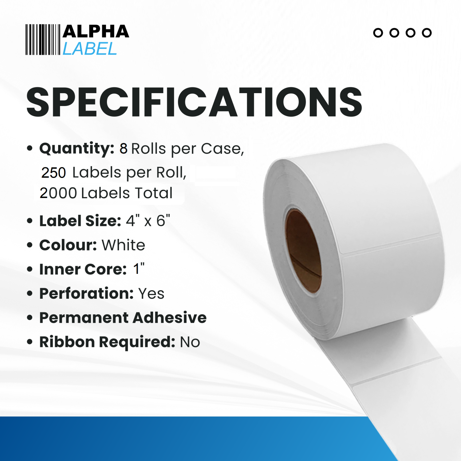 [8 Rolls, 2000 Labels] Alpha Label - 4" x 6" Direct Thermal Labels, Commercial Grade, 1” Core, No Ribbon Required, Made in Canada