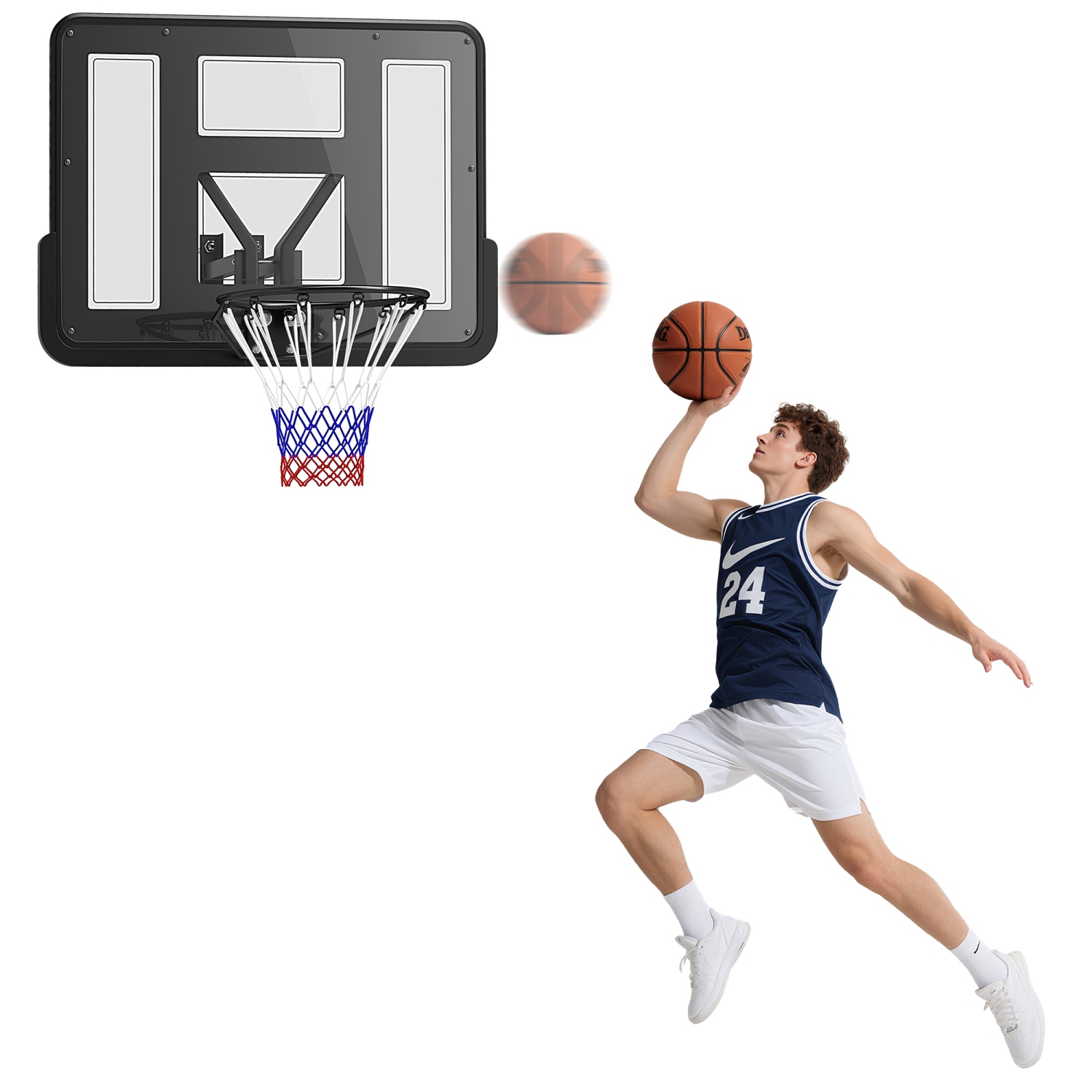 Panier de basketball mural de Soozier, ensemble de but de basketball avec panneau renforcé incassable de 43&nbsp;po et filet résistant aux