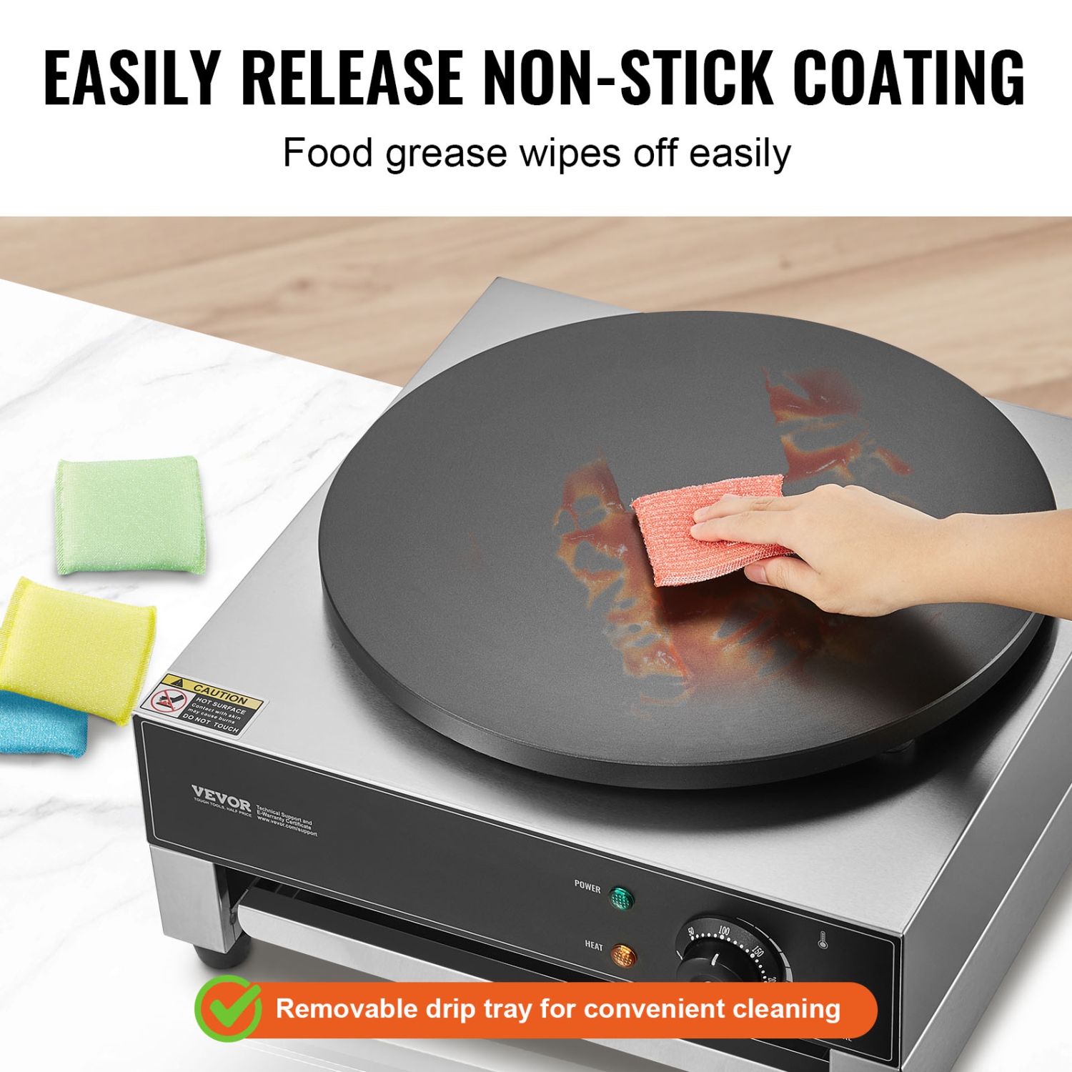 VEVOR 16-Inch Electric Crepe Maker, Commercial Crepe Machine, 1700W Flat Plate Crepe Griddle, Nonstick Stainless Steel Pancake Making Machine,