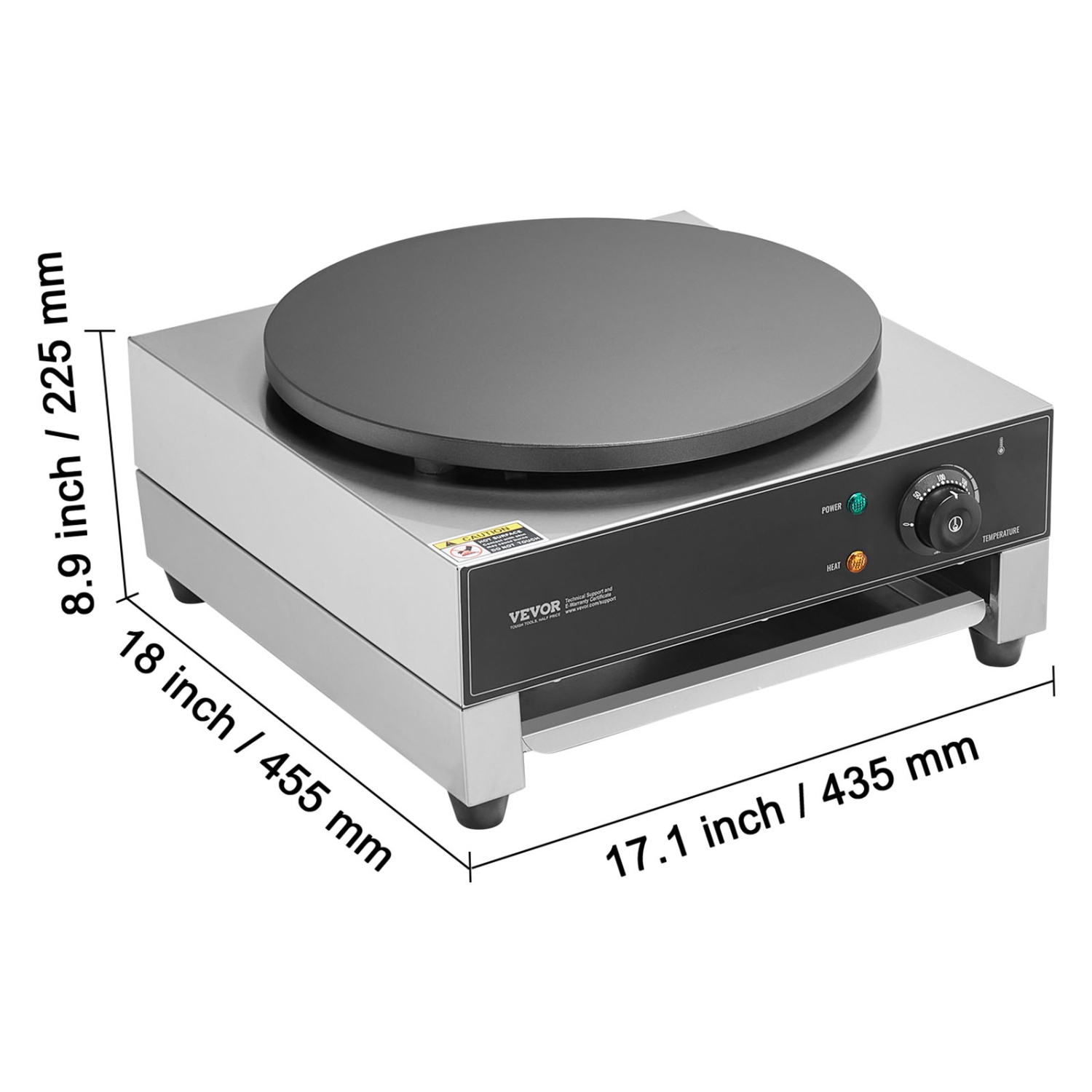 VEVOR 16-Inch Electric Crepe Maker, Commercial Crepe Machine, 1700W Flat Plate Crepe Griddle, Nonstick Stainless Steel Pancake Making Machine,