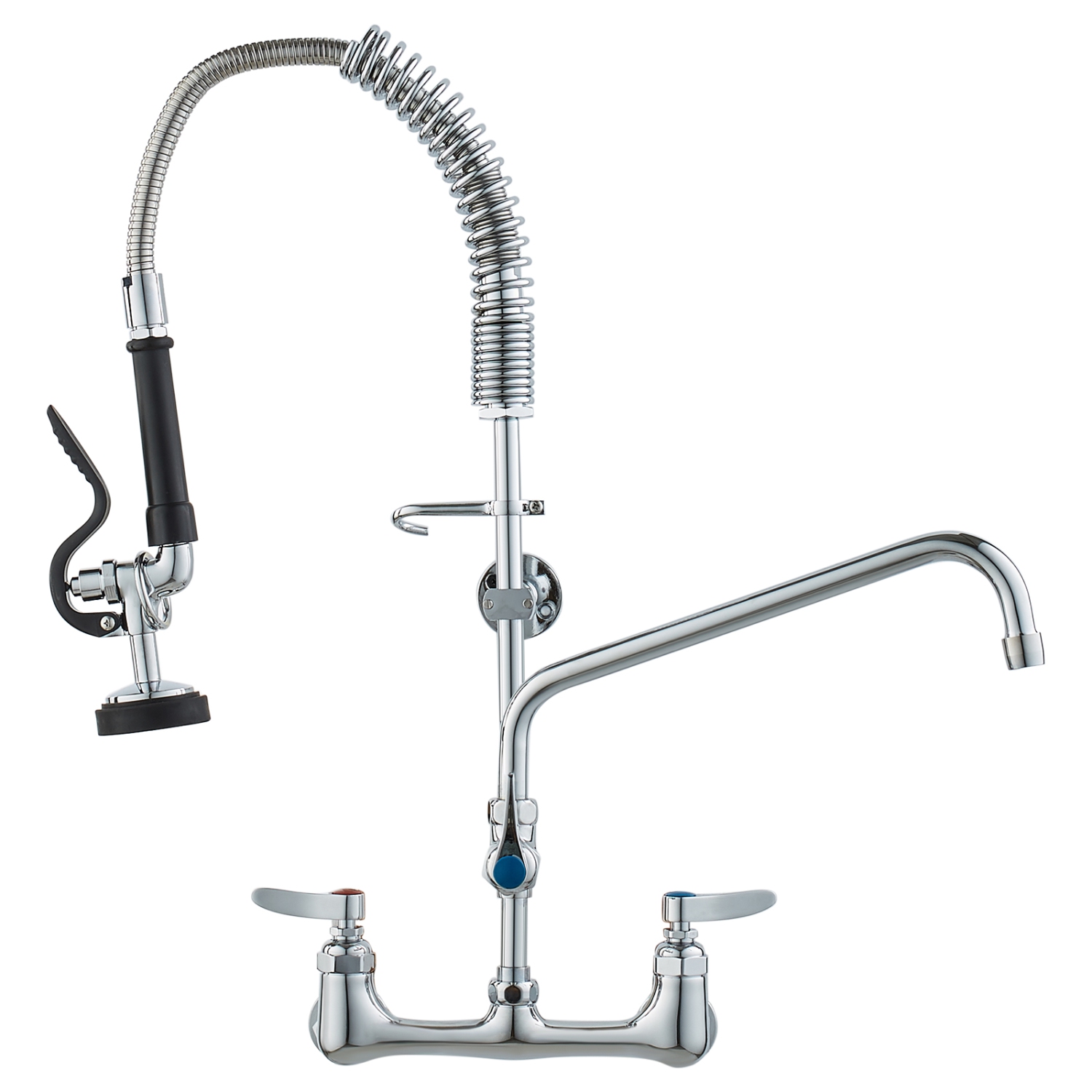 VEVOR 25" Tall Wall-Mounted Kitchen Faucet, 8" Center Distance, 12" Rotatable Spout, Includes Pre-Rinse Spray, Brass Build, Pull-Down Feature,