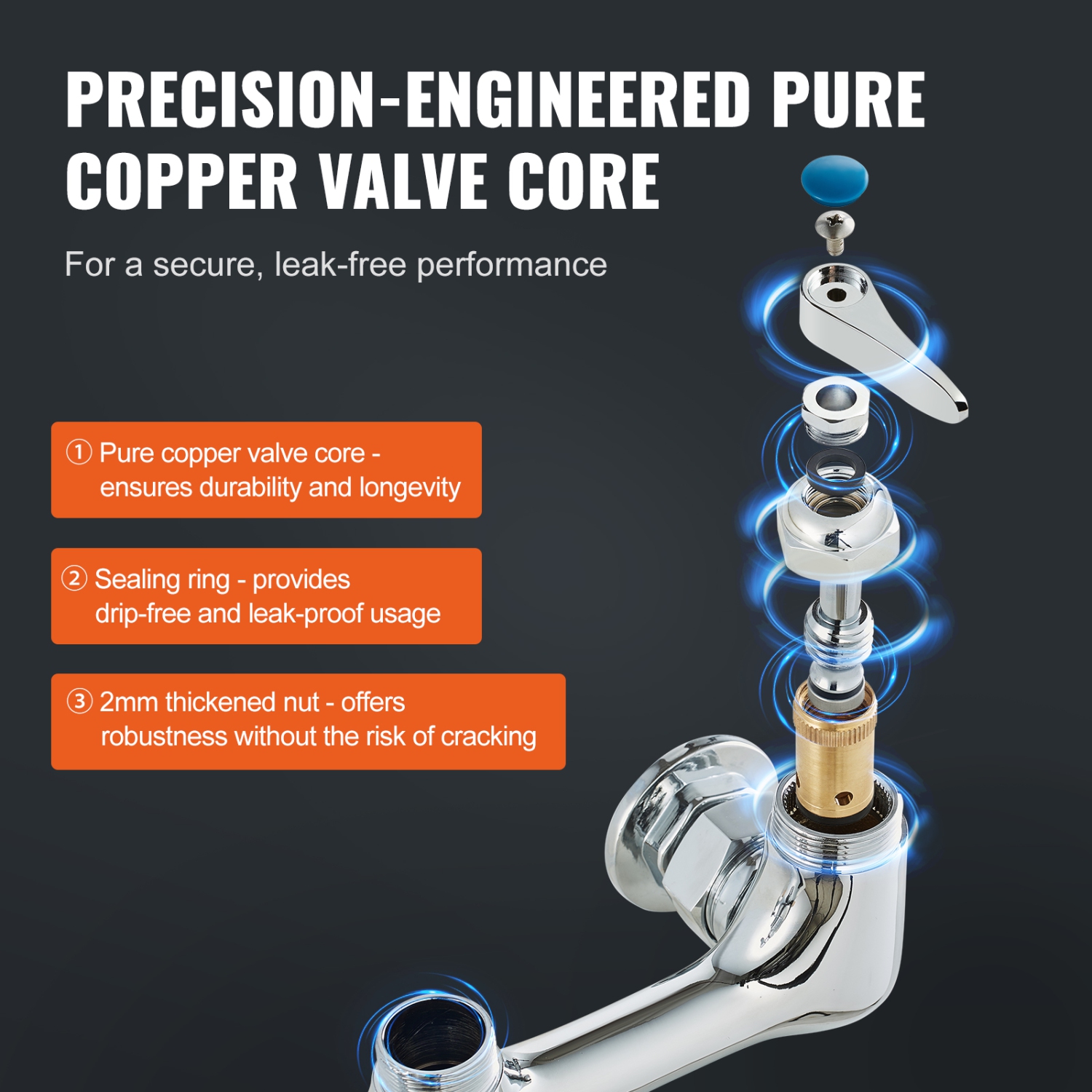 VEVOR 25" Tall Wall-Mounted Kitchen Faucet, 8" Center Distance, 12" Rotatable Spout, Includes Pre-Rinse Spray, Brass Build, Pull-Down Feature,