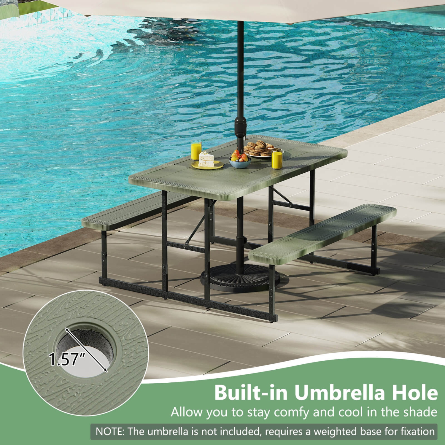 Costway Picnic Table Bench Set for 2-4 People Outdoor Rectangular Camping Dining Table Black/Gray/Green/White