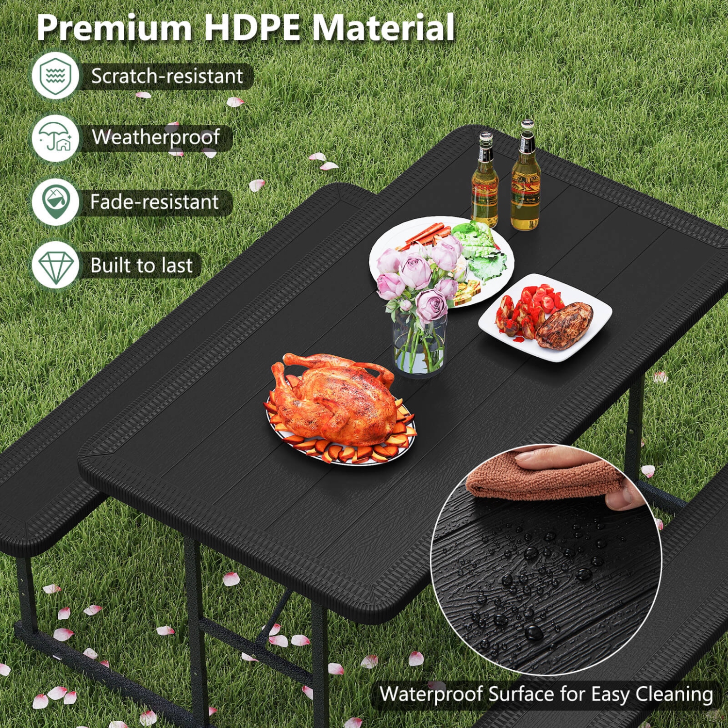 Costway Picnic Table Bench Set for 2-4 People Outdoor Rectangular Camping Dining Table Black/Gray/Green/White