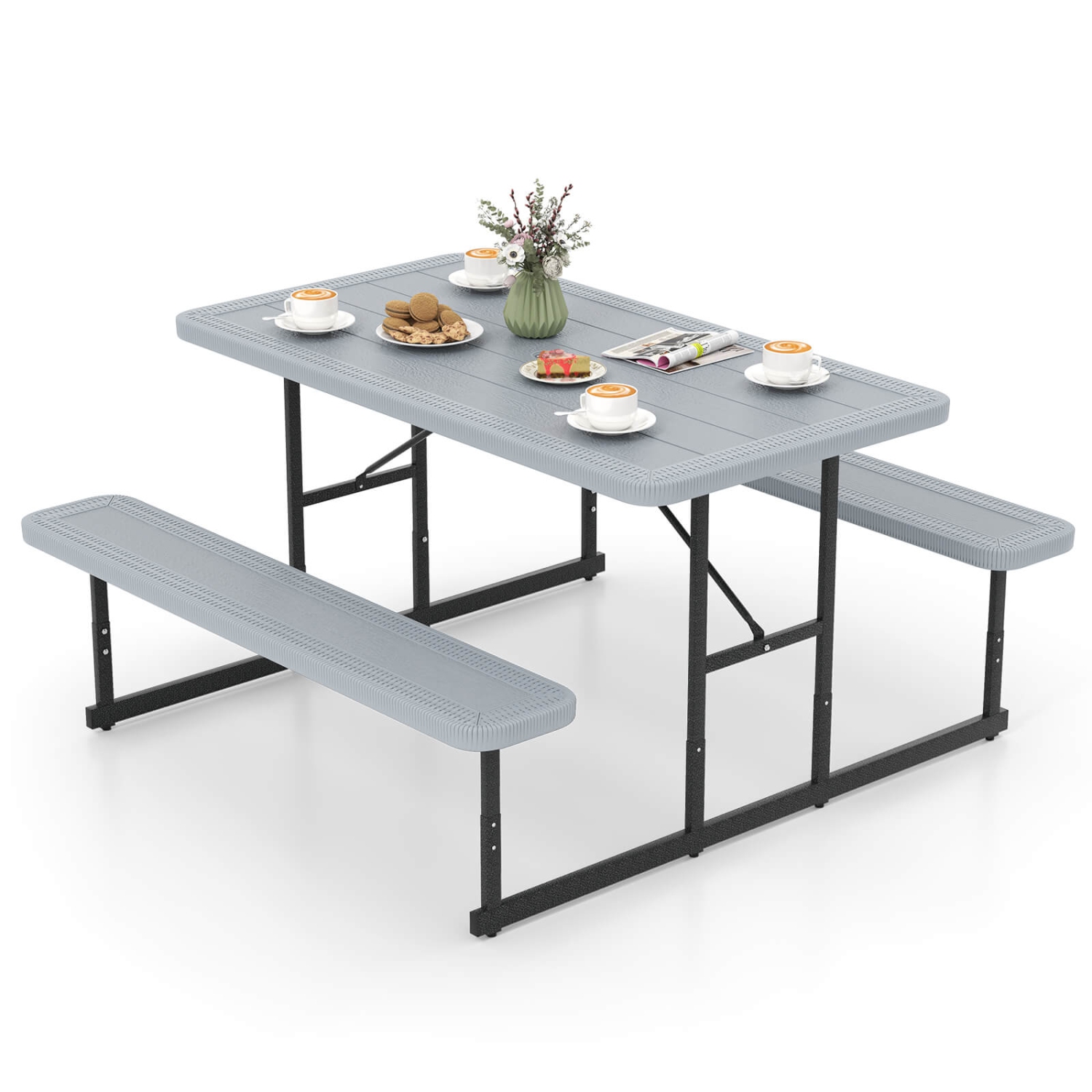 Costway Picnic Table Bench Set for 2-4 People Outdoor Rectangular Camping Dining Table Black/Gray/Green/White