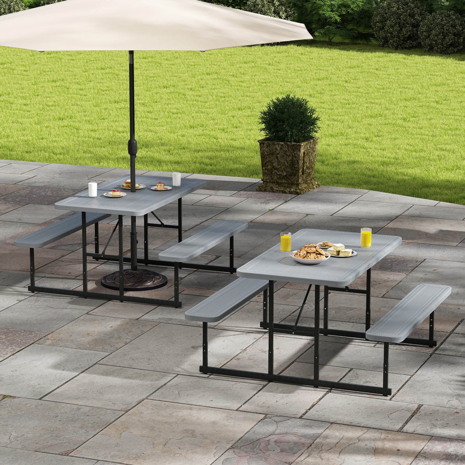 Costway Picnic Table Bench Set for 2-4 People Outdoor Rectangular Camping Dining Table Black/Gray/Green/White