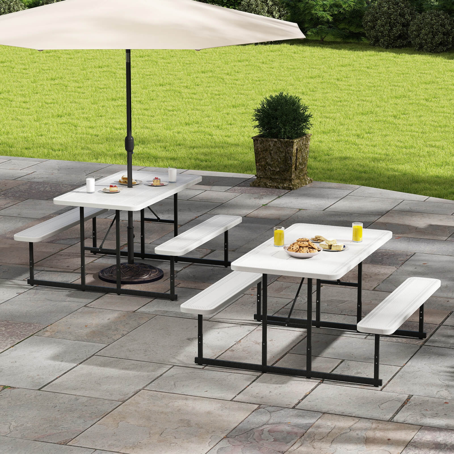 Costway Picnic Table Bench Set for 2-4 People Outdoor Rectangular Camping Dining Table Black/Gray/Green/White