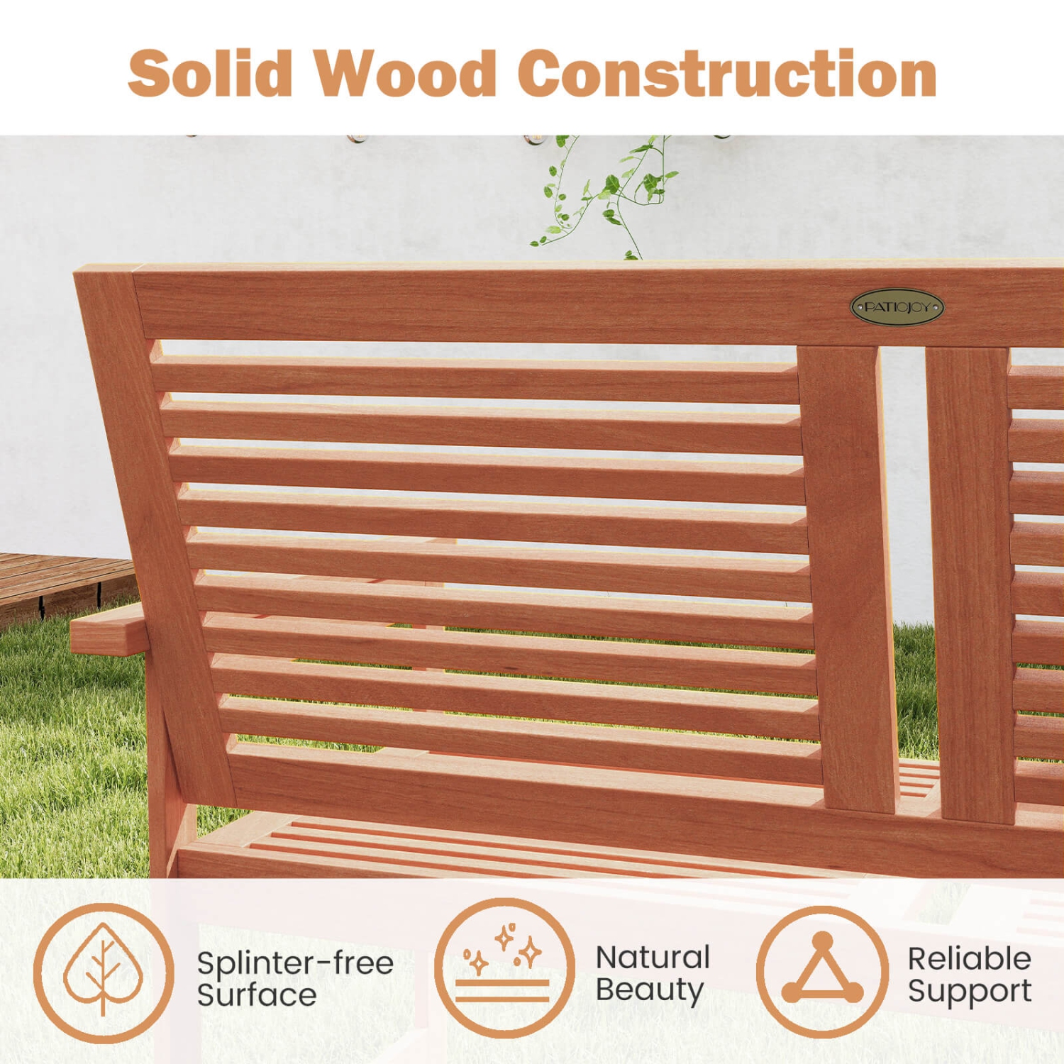 Costway 2-Person Patio Bench with Slatted Backrest and Seat Garden Loveseat Chair Furniture