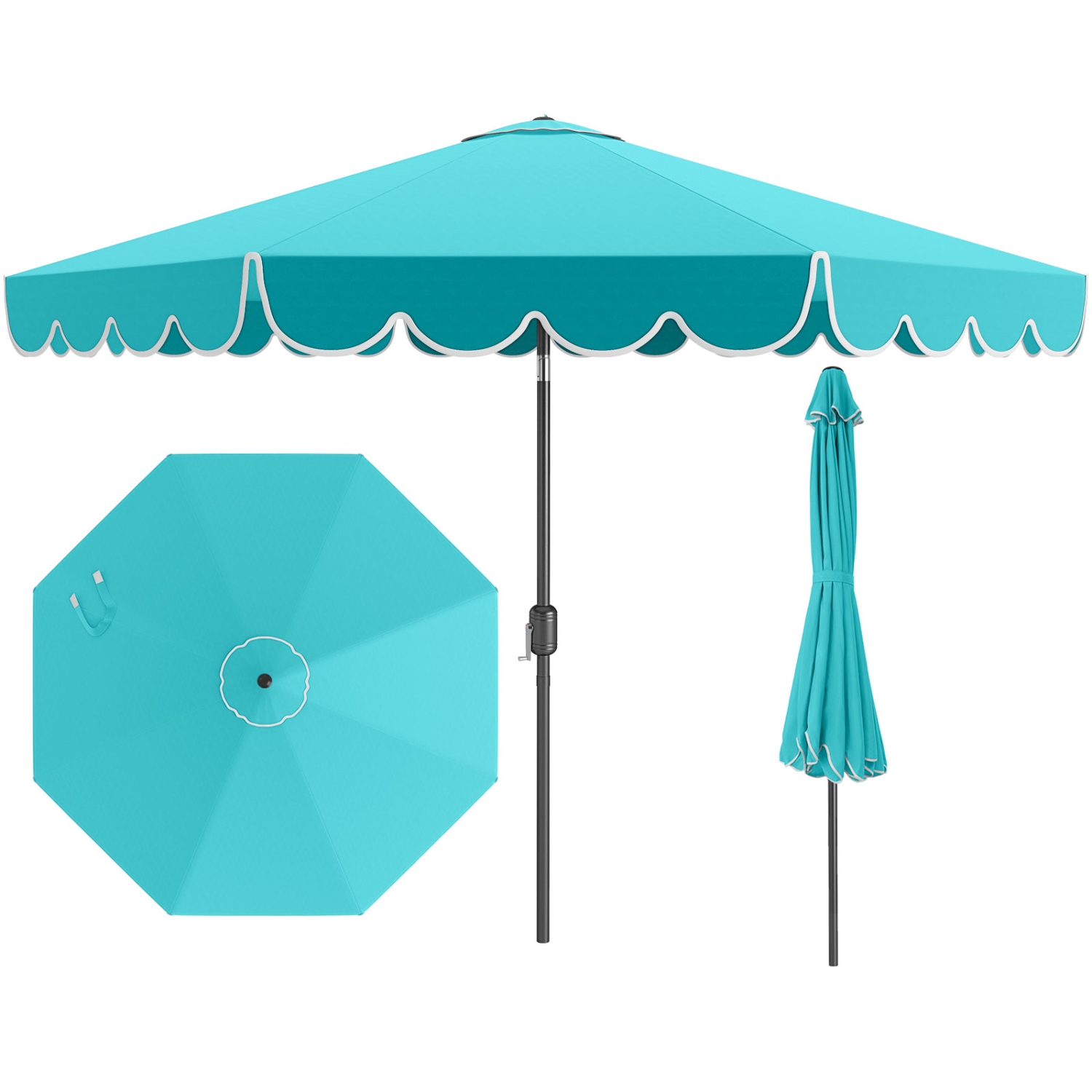 Costway 10 FT Patio Umbrella with Crank Tilt Adjustment Ruffles Vented Top 8 Ribs Beige/Brown/Gray/Blue/Red