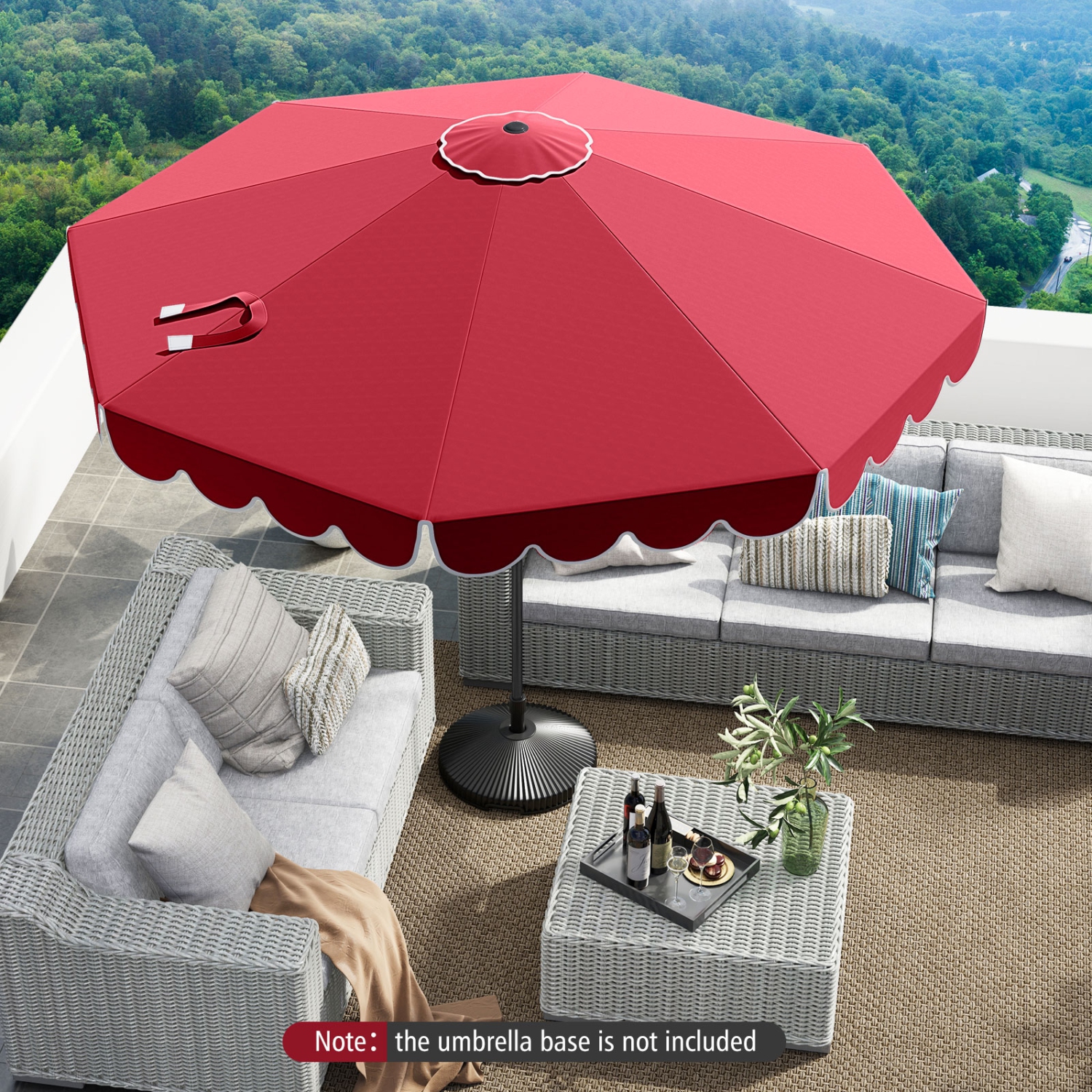 Costway 10 FT Patio Umbrella with Crank Tilt Adjustment Ruffles Vented Top 8 Ribs Beige/Brown/Gray/Blue/Red
