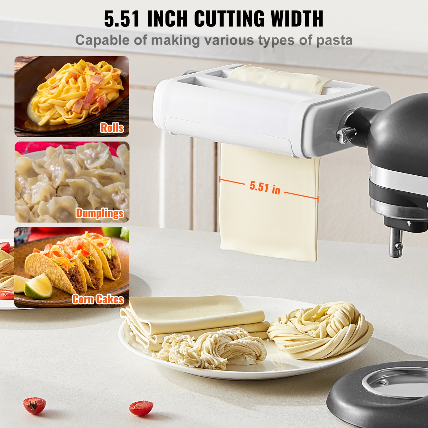 VEVOR 3-IN-1 Pasta Attachment for KitchenAid Stand Mixer, Stainless Steel Pasta Roller Cutter Set Including Pasta Sheet Roller, Spaghetti and Cutter,