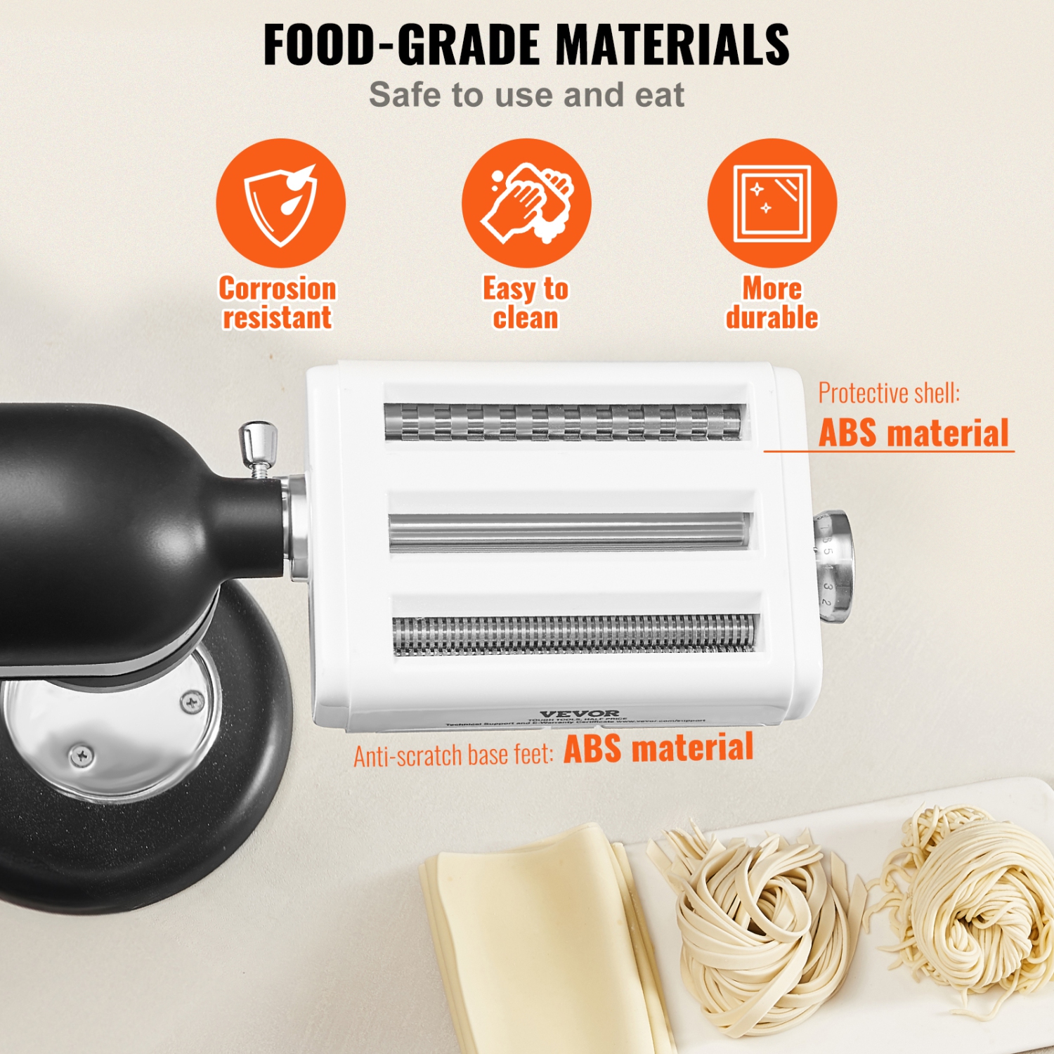 VEVOR 3-IN-1 Pasta Attachment for KitchenAid Stand Mixer, Stainless Steel Pasta Roller Cutter Set Including Pasta Sheet Roller, Spaghetti and Cutter,