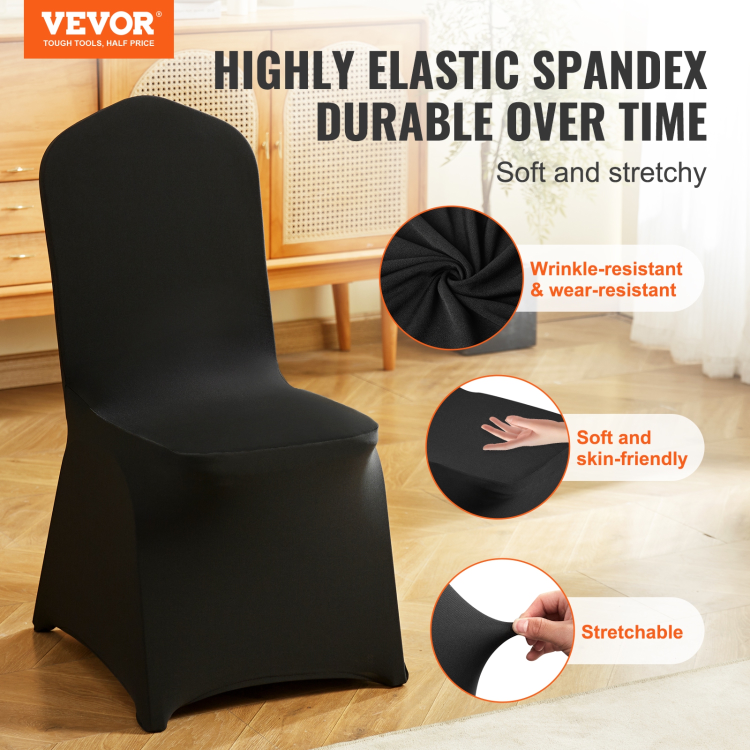 VEVOR 50PCS Stretch Spandex Folding Chair Covers, Universal Fitted Chair Cover, Removable Washable Protective Slipcovers, for Wedding, Holiday,